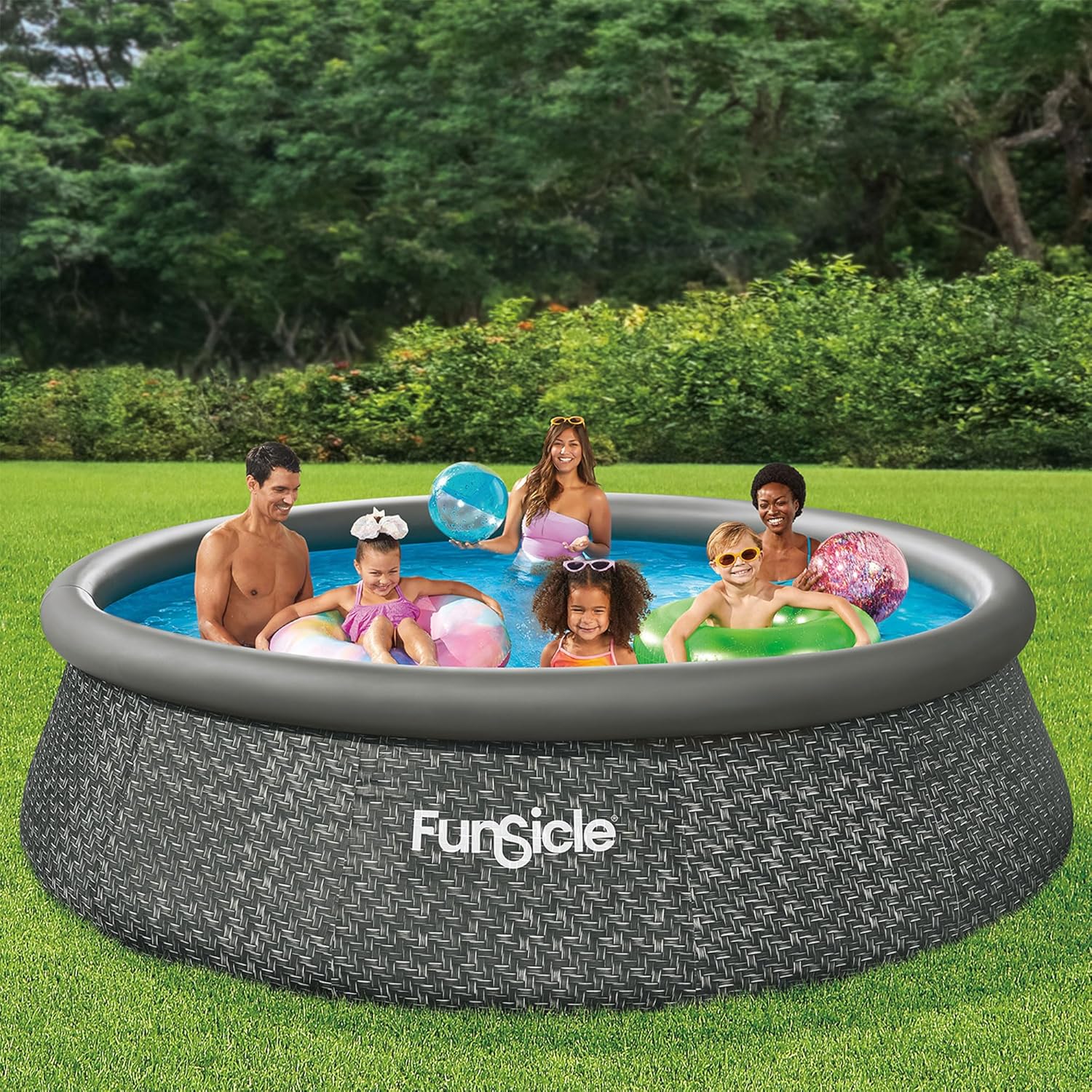 Funsicle 36 Inch SureStep 3 Stair Swimming Pool Ladder with 12' x 36" Quickset Inflatable Ring Top Outdoor Above Ground Pool and Pump