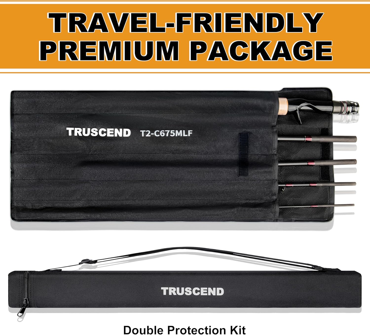 TRUSCEND Craz Multi-Piece Fishing Rod, High Sensitive Fuji K Guide and Reel Seat, Strong TORAY 30/40T Carbon Fiber, Solid Put-in Connection, Quality Casting/Spinning HP Fishing Pole with Premium Case