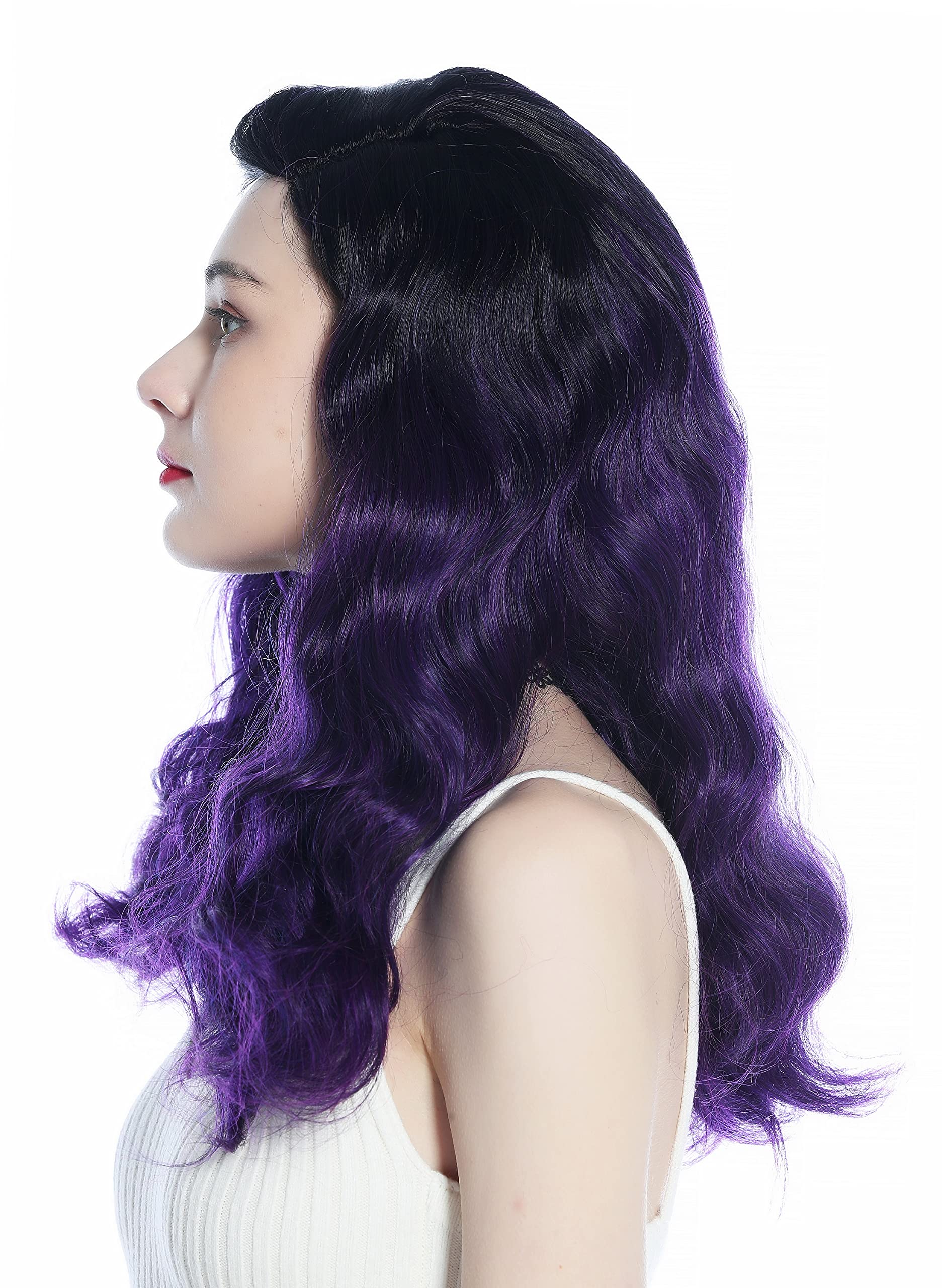 WIG ME UP - DW3340-PURPLEYS1B Ladies' wig long parting opulently waved wavy diva 30's 40's ombre black to purple - Image 3