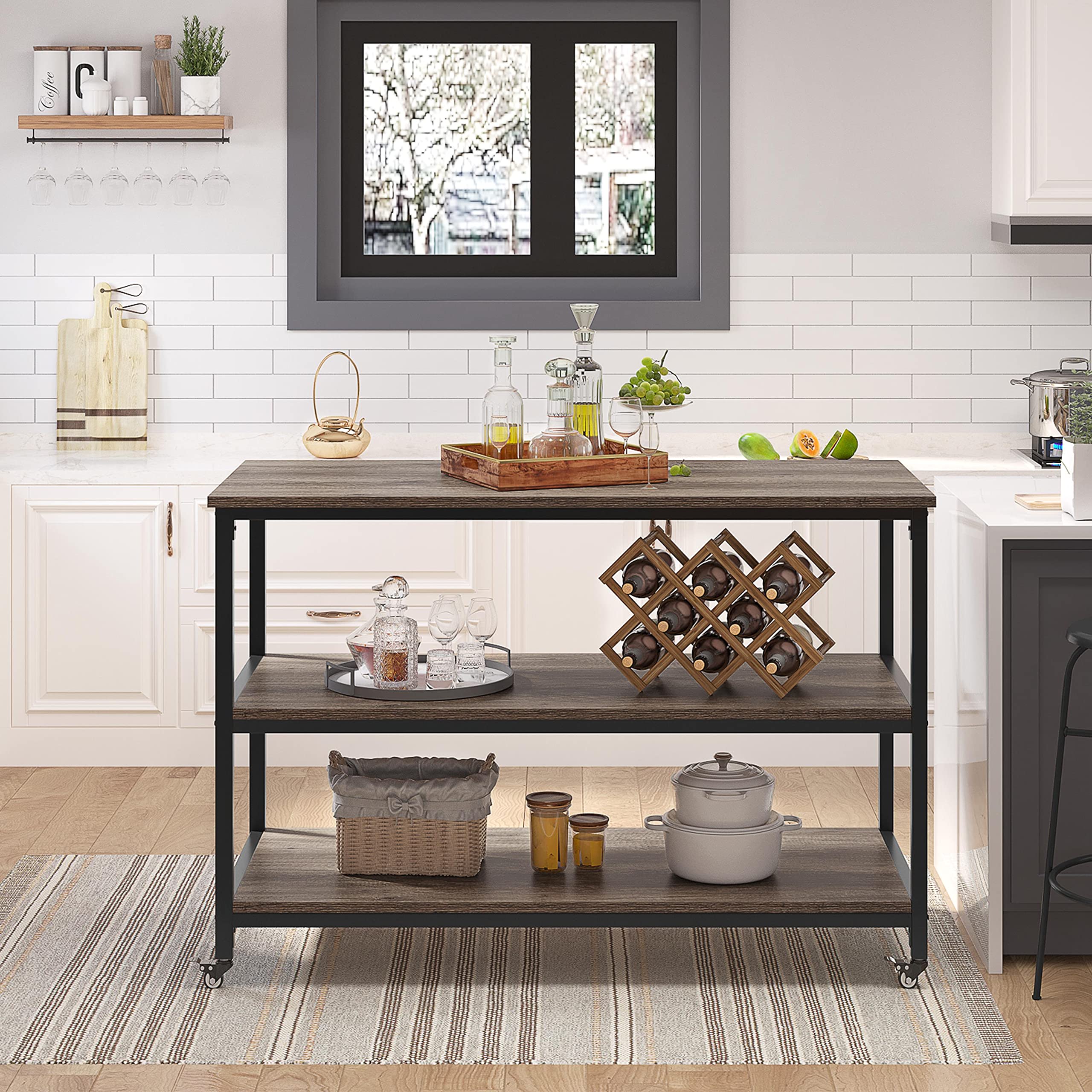 Yaheetech Large Kitchen Island on Wheels with Storage Shelves, 3Tier Kitchen Carts on Wheels
