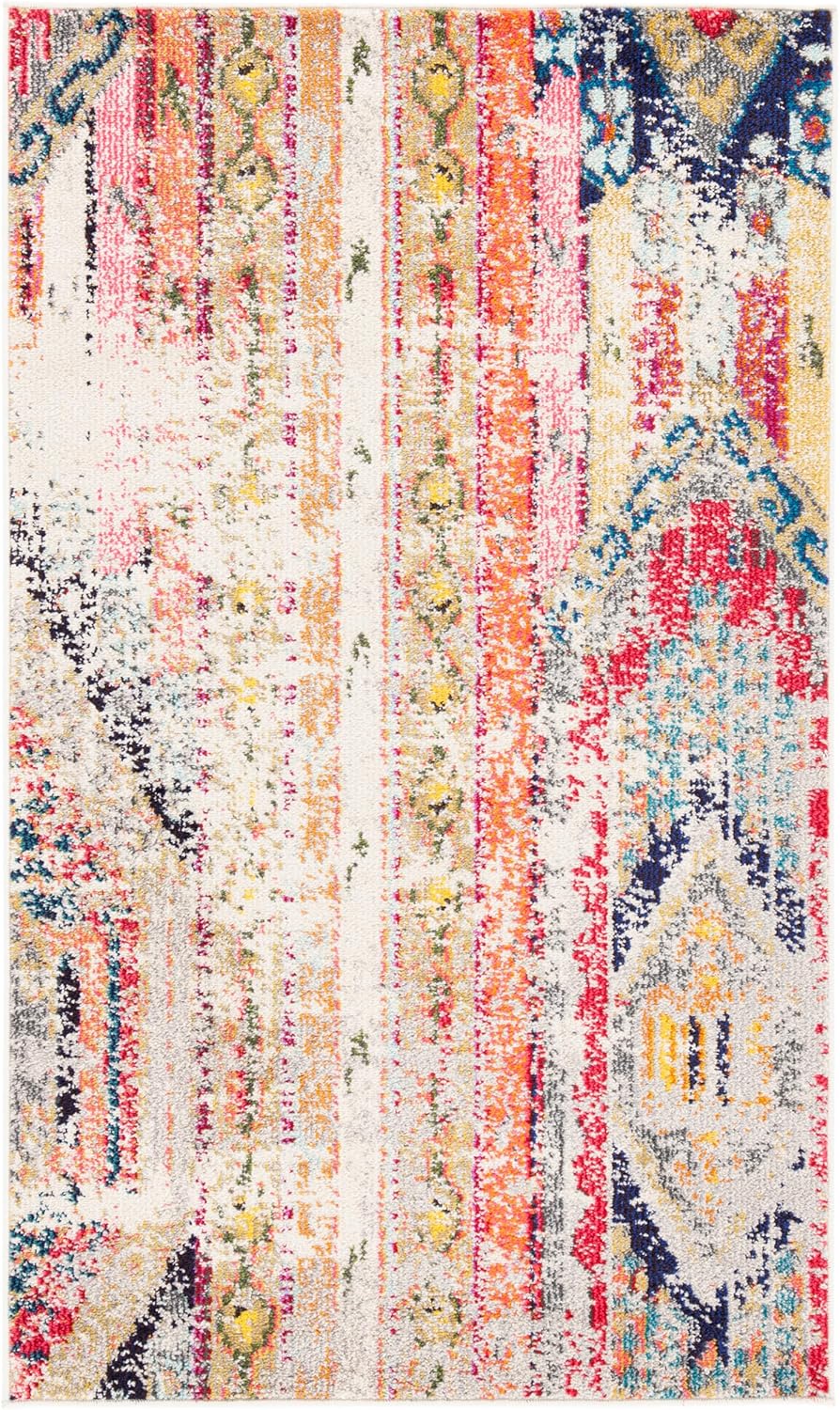 SAFAVIEH Madison Collection Accent Rug - 3' x 5', Grey & Orange, Boho Chic Tribal Distressed Design, Non-Shedding & Easy Care, Ideal for High Traffic Areas in Entryway, Living Room, Bedroom (MAD422G)