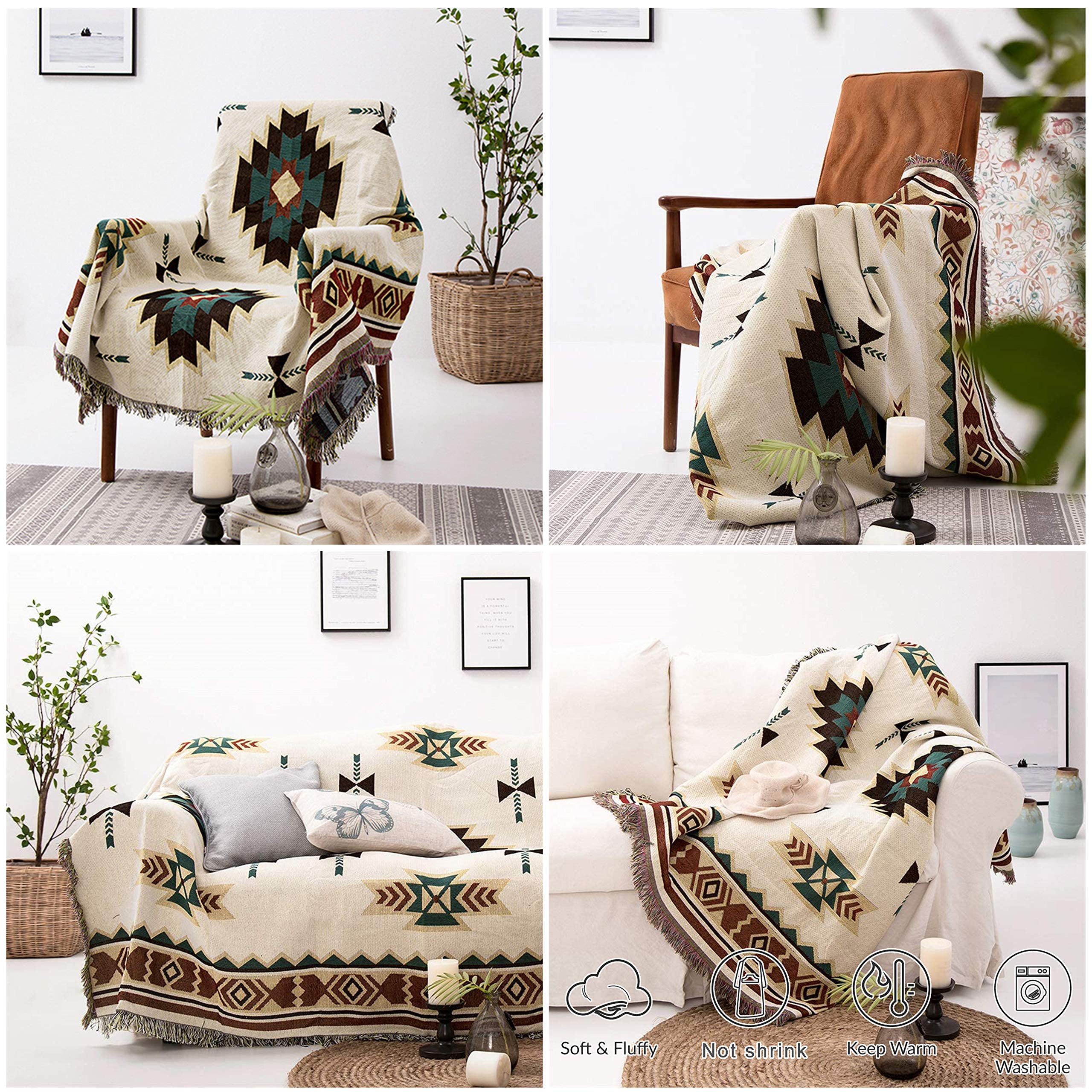 HOORDRY Manta reversible Sucre de 180 x 230 cm, de algodón, beige, ideal para sofá, alfombra, sillones, colchas, manteles