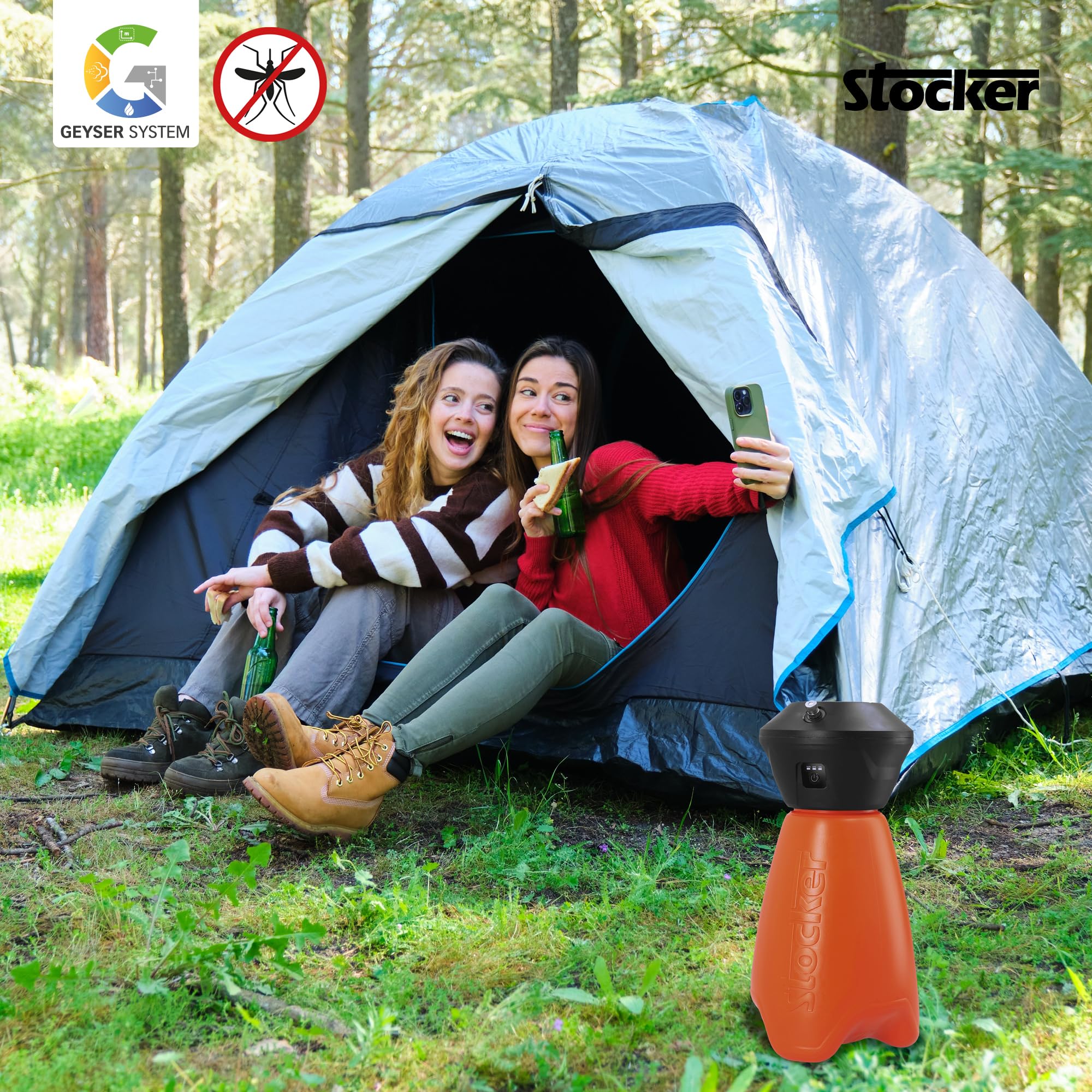 STOCKER - KIT Nebulizzatore Giardino Elettrico Geyser Compact - Geyser Mini 2 L con Batteria Li-Ion + Disabituanate Florifens + Kit Balcone Anti-Zanzare Estendibile Fino a 10 m
