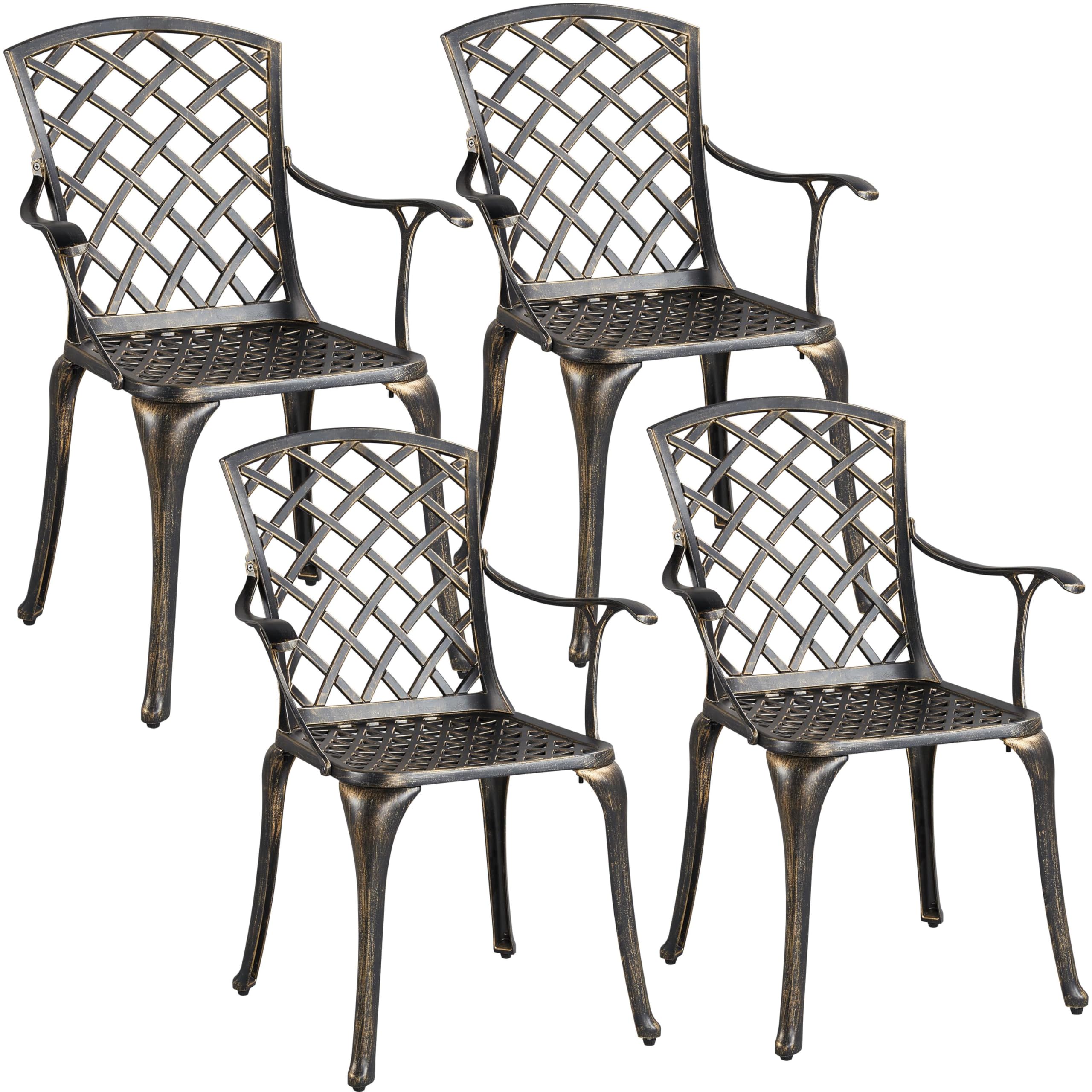 Yaheetech Set of 4 Patio Dining Chairs, Outdoor Cast Aluminium Bistro Seats with Armrests, All Weather Garden Metal Chairs for Lawn Porch Backyard