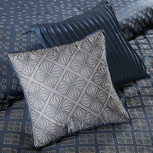 Miniatura 7 de Madison Park Biloxi - Juego de edredón de jacquard, diseño geométrico moderno, ropa de cama acogedora alternativa para todas las estaciones con