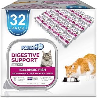 Forza10 Wet Cat Food Intestinal, Fish Salmon Cat Food Flavor, Sensitive Stomach Wet Cat Food for Adult Cats with Gastrointestinal and Digestive Problems (32 Pack)
