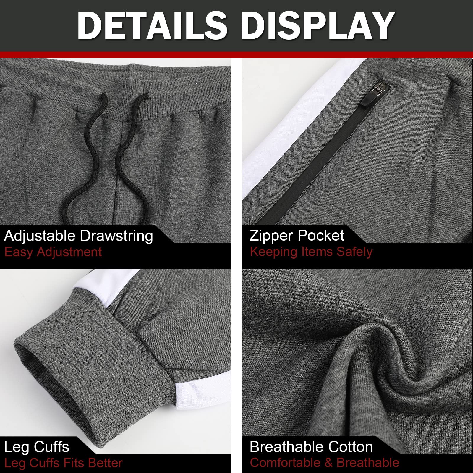 Suwangi Pantaloni Tuta Uomo Palestra Running della Allenamento Slim Fit Design a Righe con Tasche Zip