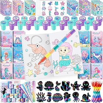 BenLouis 96Pcs Mermaid Party Favors Little Mermaid Coloring Books Crayon Stickers Set Bulk for Kids Sea Birthday Decor Baby Shower Candy Goodie Bag Stuffer Classroom Rewards Pinata Supplies