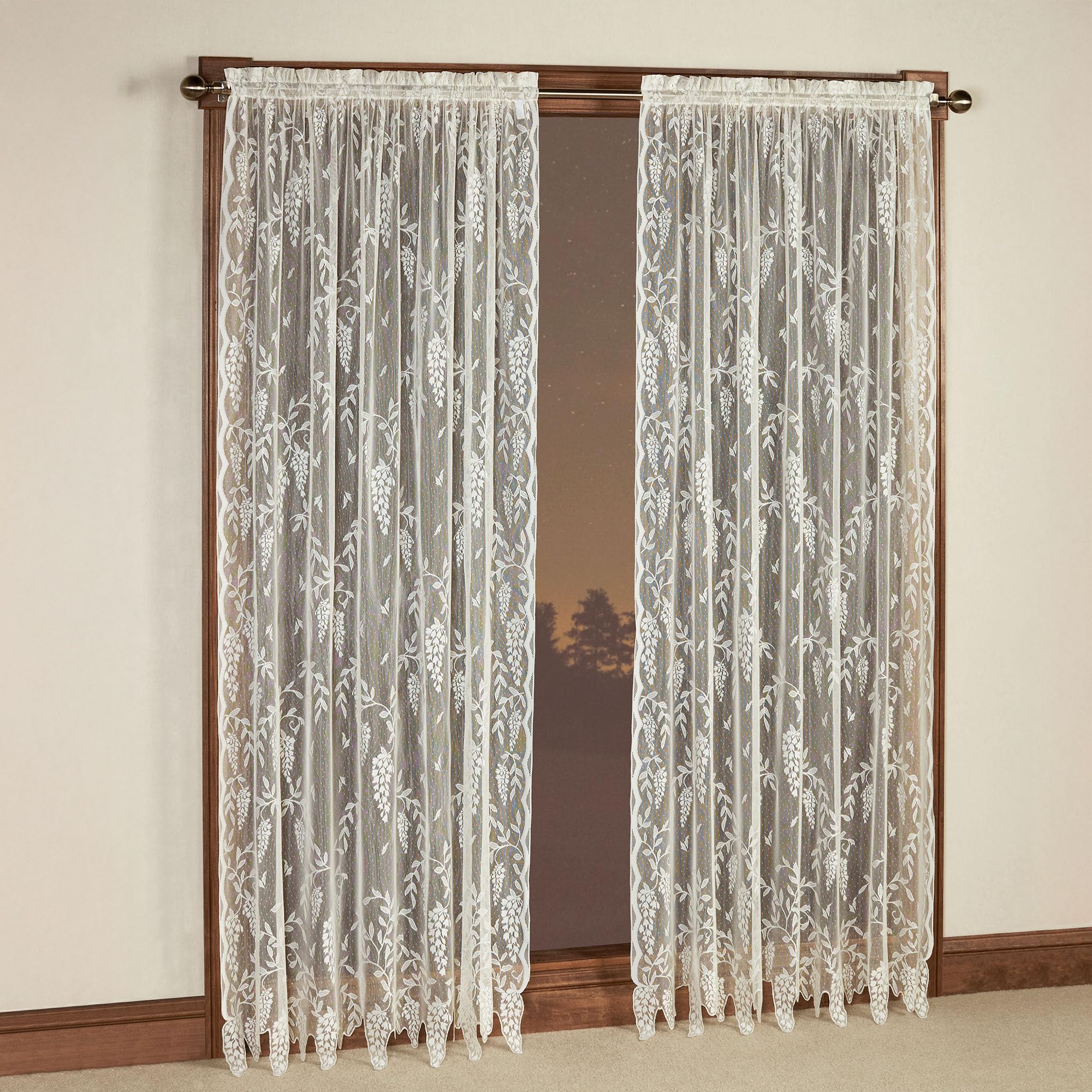 Luxury Sheer Polyester Wisteria Arbor Floral Lace Window Treatment | Flower 84L Panel Pr | Timeless Classic Traditional | Ivory | Elegance Charm | Rod Pocket Curtains | Machine wash | Light Filtering