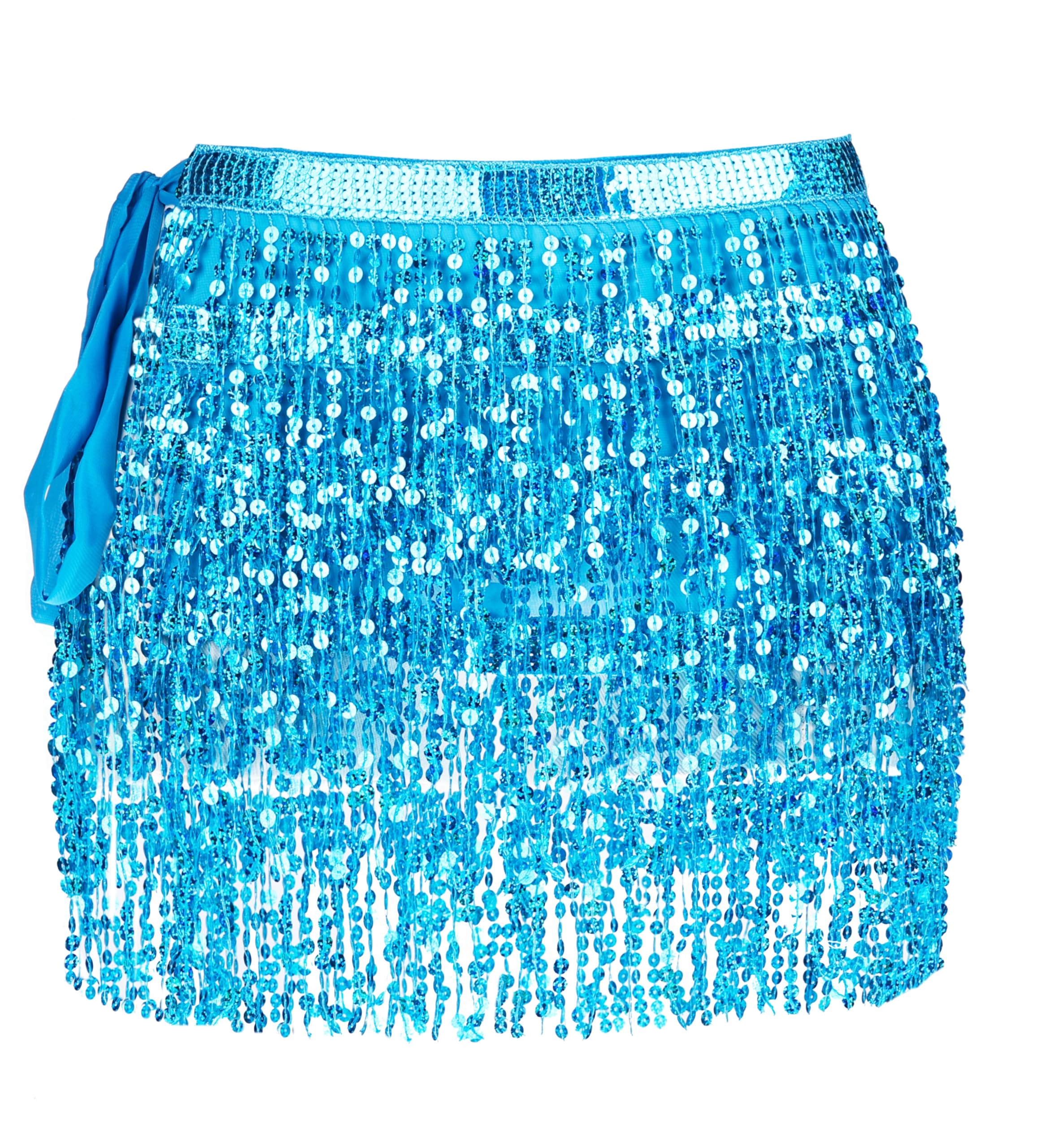 Women Belly Dance Skirt Tassel Fringe Skirts Sparkly Sequin Hip Scarf Party Costume-image-7