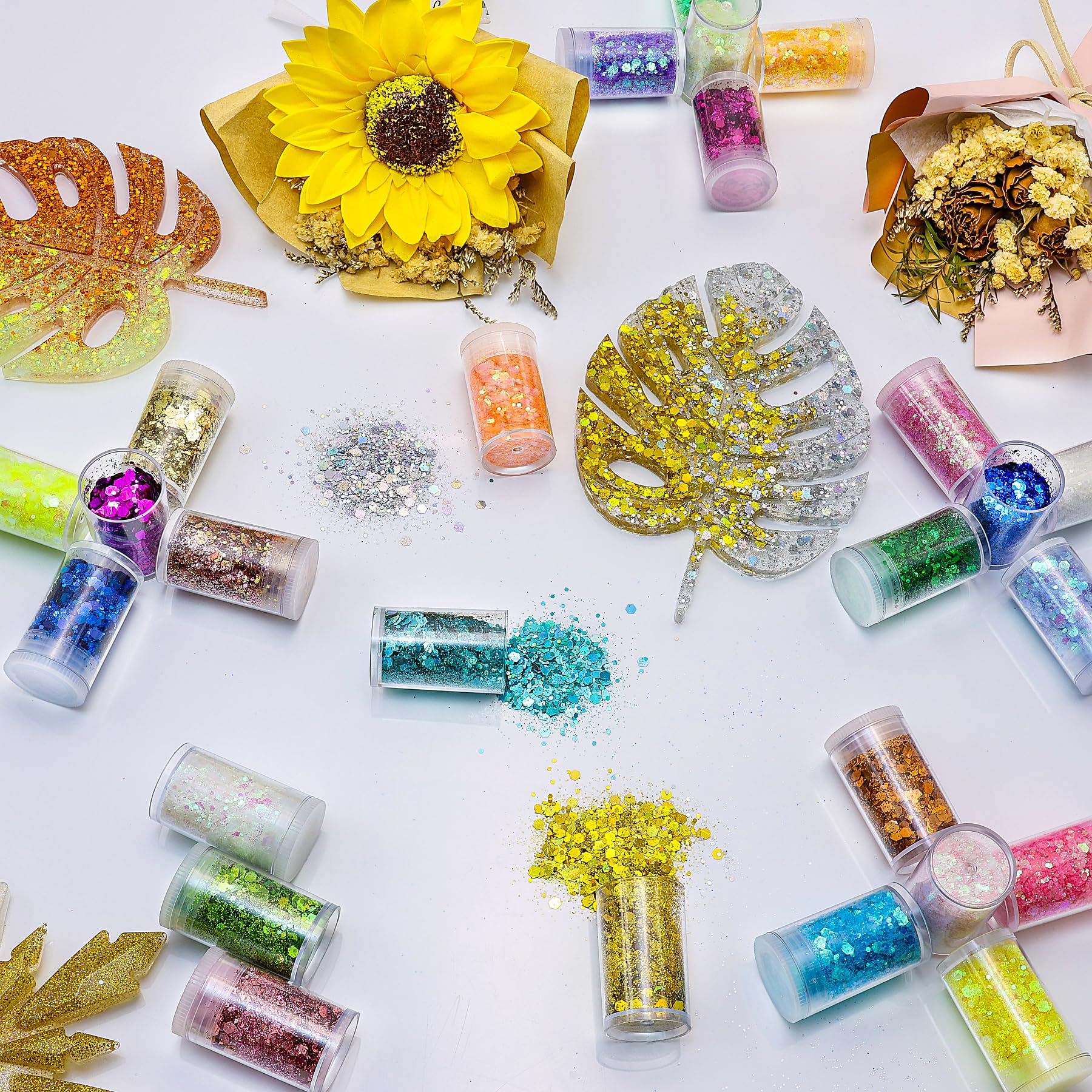 Paillettes Fines 45 Couleurs pour Art & Craft, Nail Art, Maquillage, Corps, Loisirs Créatifs