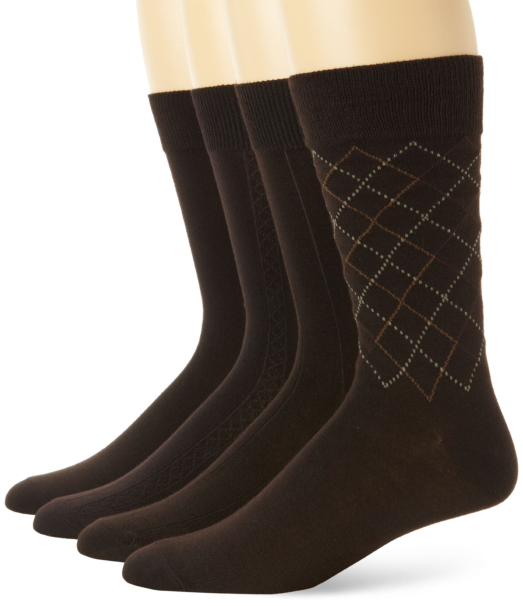 Van Heusen Men's 4-Pack Dark Brown Mini-Argyle & Vertical Stripe Dress Socks