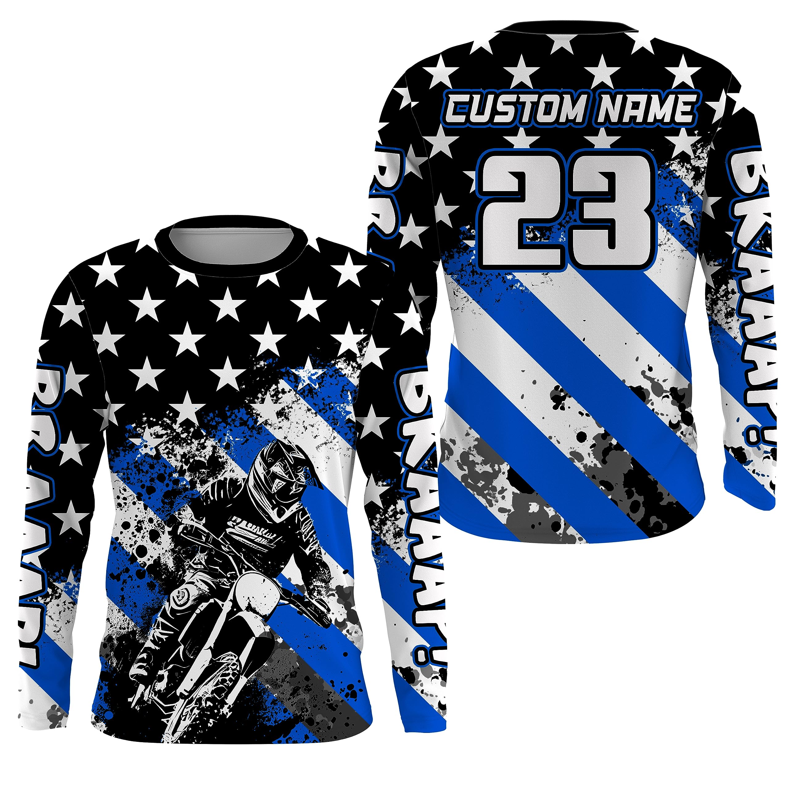 PIONAMZIOZAmerican Flag Motocross Jersey Kid Men Women UPF30+ Custom Patriotic Dirt Bike MX Off-Road Long Sleeve PDT705