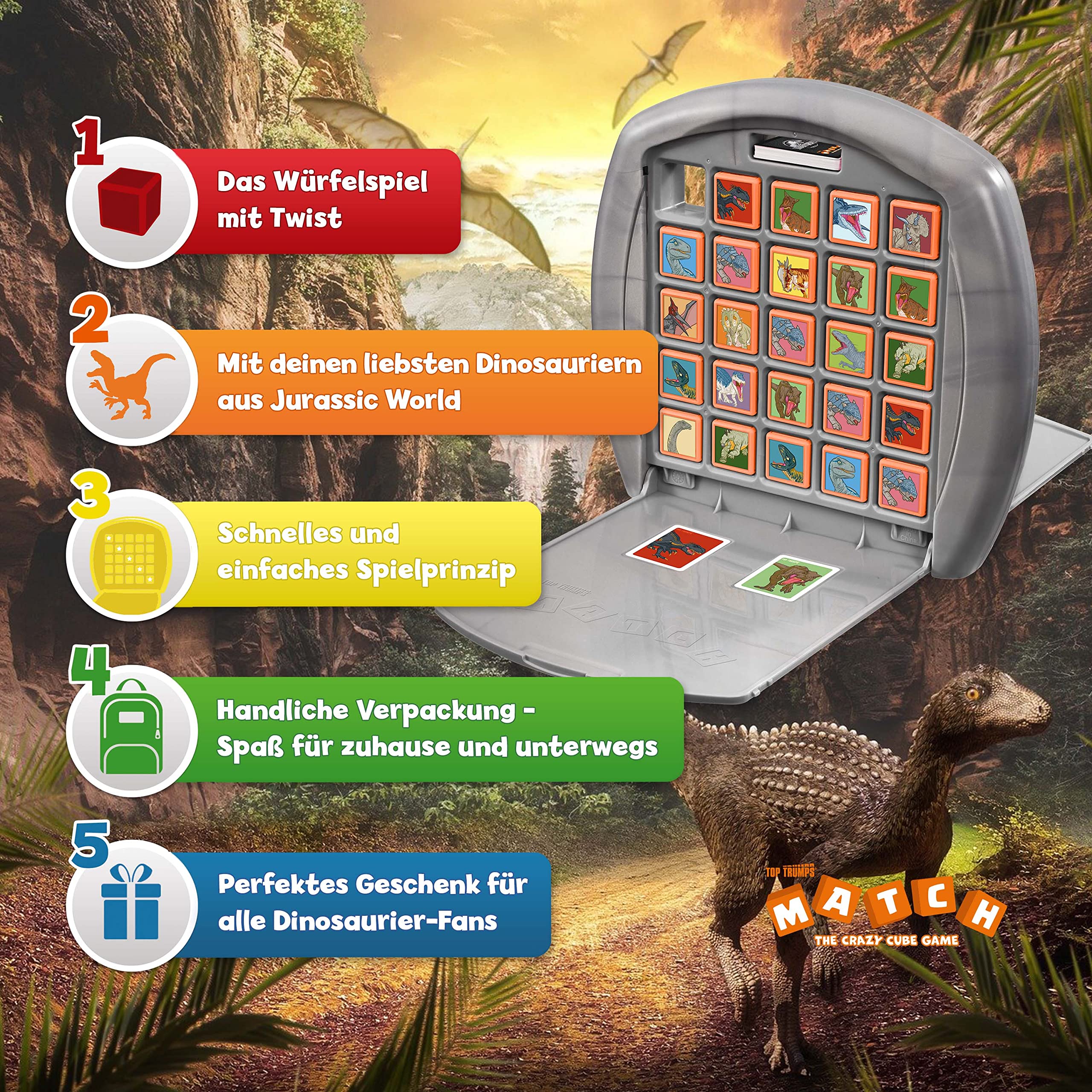 Top Trumps Match Jurassic World Giochi Da Tavolo - Giochi Da Tavolo Per 2 Giochi Educativi, Per Giocatori In Età 4 Plus E Fan Di Jurassic World.
