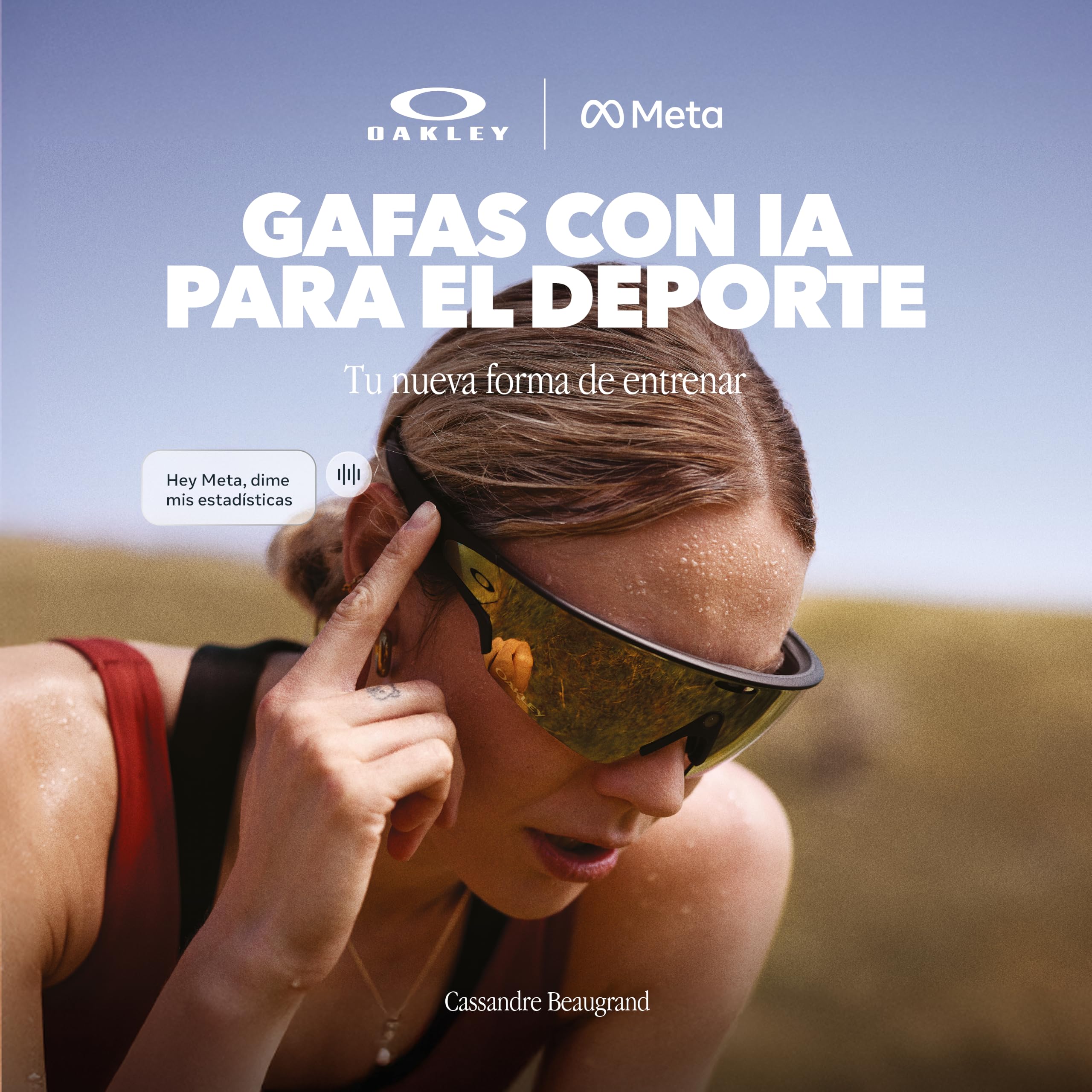 Oakley Meta Vanguard Gafas IA para Hombre, Mujer — Gafas Deportivas de Rendimiento — Cámara 12 MP, 3K Ultra HD, Garmin, IP67 Resistente al Agua — Montura Blanca, Lente Prizm Sapphire