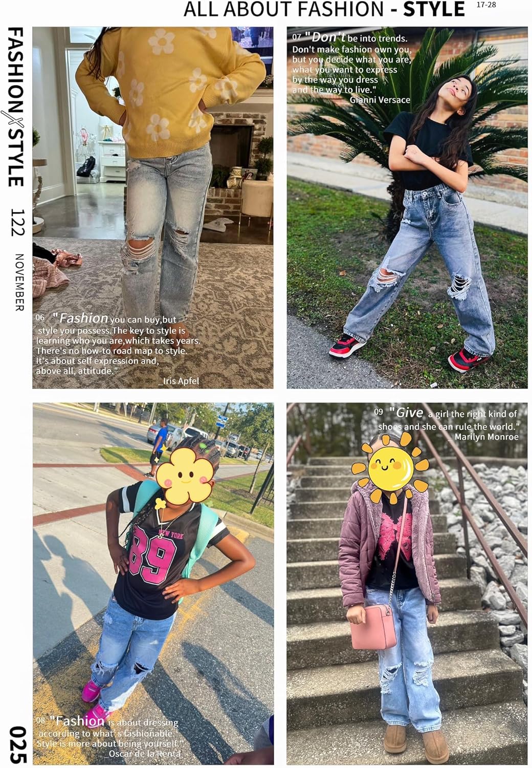 Girls Baggy Ripped Jeans Elastic High Waist Wide Leg Blue Denim Pants Cute Y2K Trendy Distressed Streetwear 7-14Y