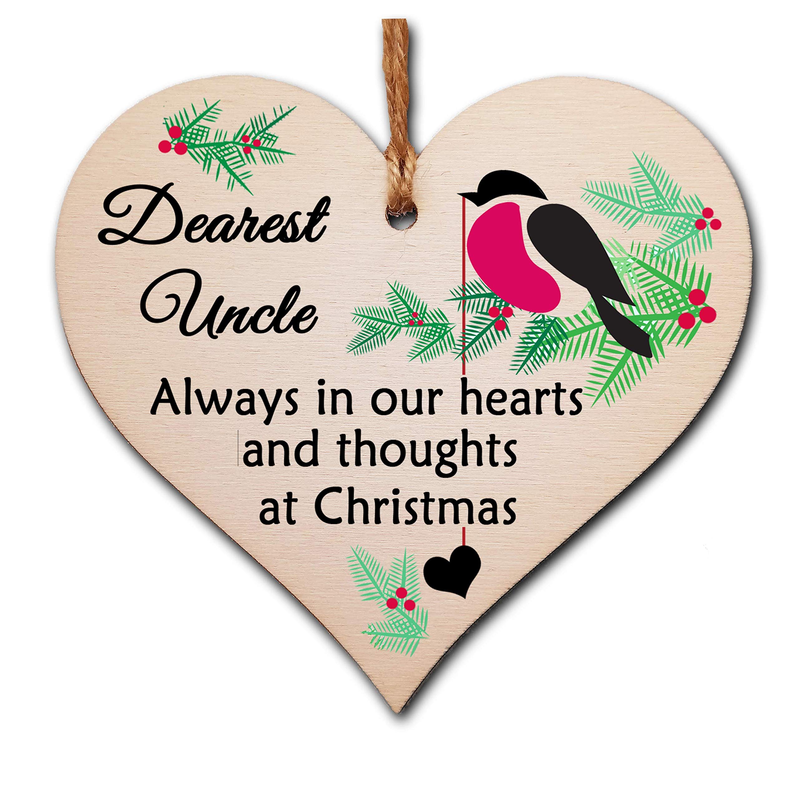 The Plum Penguin Handmade Wooden Christmas Hanging Heart Plaque Gift Always In Our Hearts And Thoughts At Xmas Lost Loved Ones Tree Decoration Rememberance Sentimental Present
