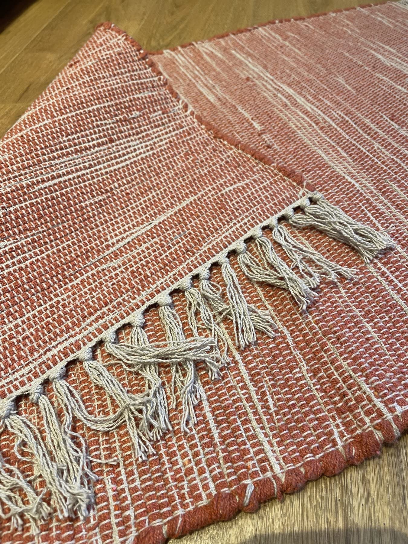 Alfombra de algodón suave, tejida a mano con certificado GoodWeave pequeña, 75 cm x 120 cm, color rojo óxido pálido