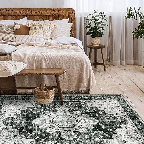Miniatura 6 de Moynesa Alfombras ultrafinas y lavables vintage de 5 x 7 pies, alfombra grande de estilo bohemio para sala de estar, antideslizante, no desprende