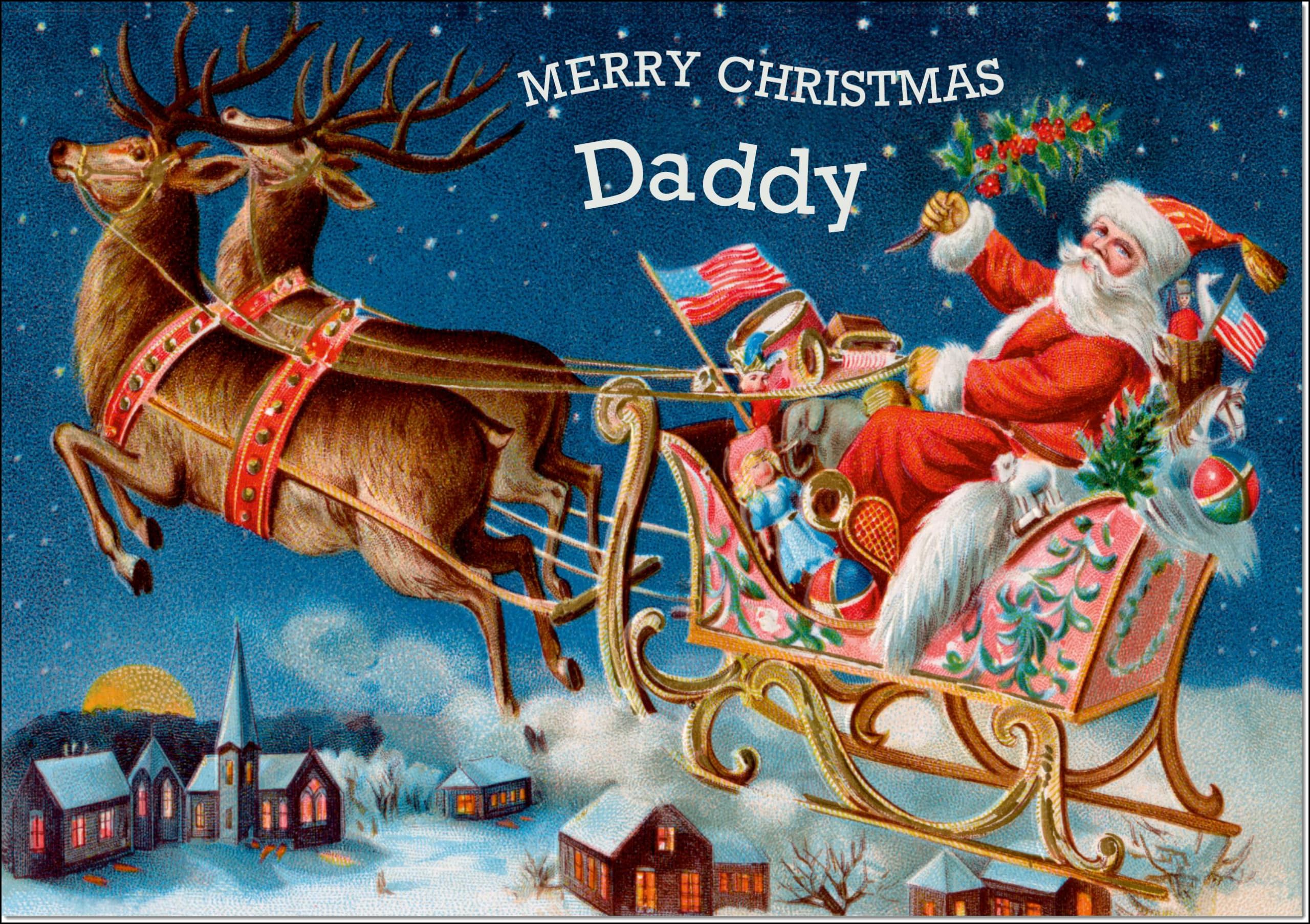 doodlecards Daddy Christmas Card Santas Sleigh Victorian Style Large A4 Size Christmas Card for Daddy with Plain Envelope — image 1