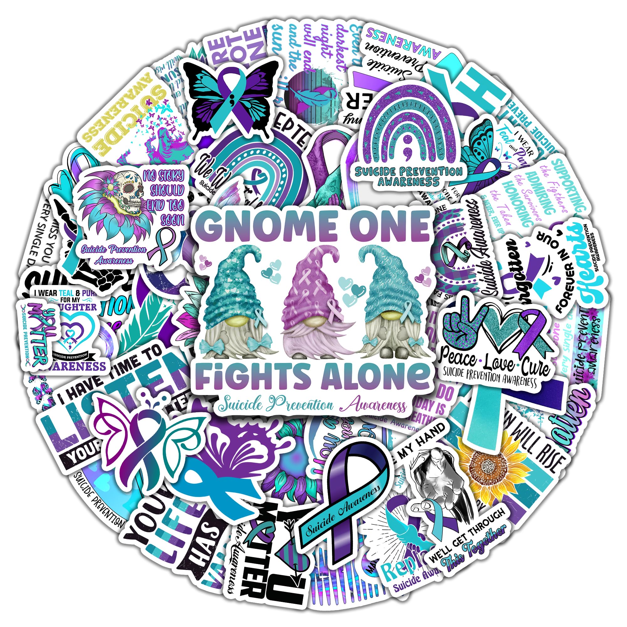 BIGZORO Pack 50 PCS Suicide Awareness Stickers Decorative Ribbon Car Bumper Water Bottles Bicycle Laptop Bike Vinyl Decals Waterproof Accessories for