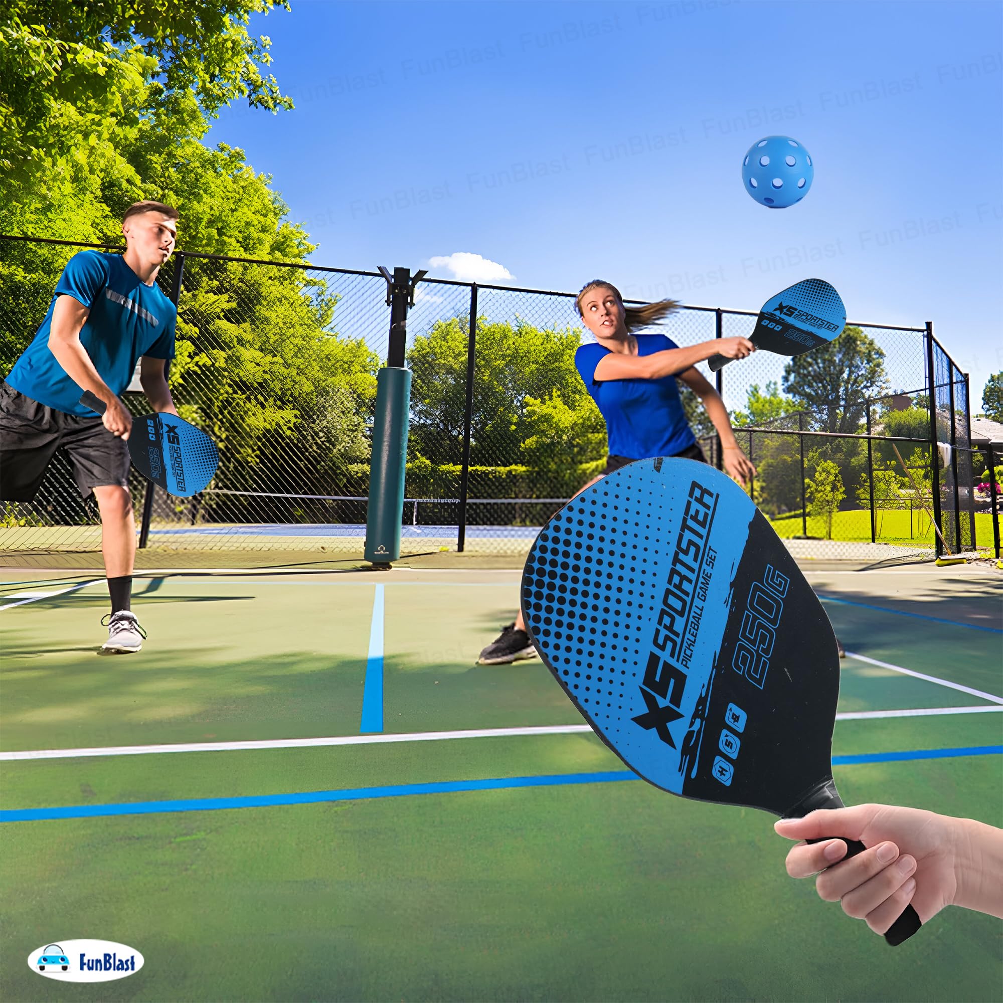 FunBlast Pickle Ball Racket Set - 2 Premium Wood Rackets with 4 Balls & Portable Carry Bag, Ideal for Kids, Men & Women - Durable & Lightweight, Outdoor Activities (Blue) — Amazon image 7