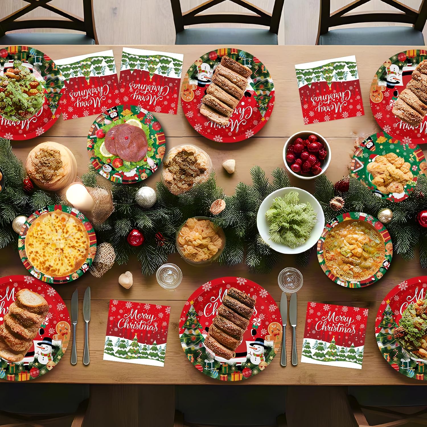 150 Pack Christmas Paper Plates and Napkins Sets - Disposable Merry Christmas Plates Napkins Dinnerware, Winter Xmas Heavy Duty Dessert Dinner Plate for Christma Party Supplies Table Decor, Serves 50
