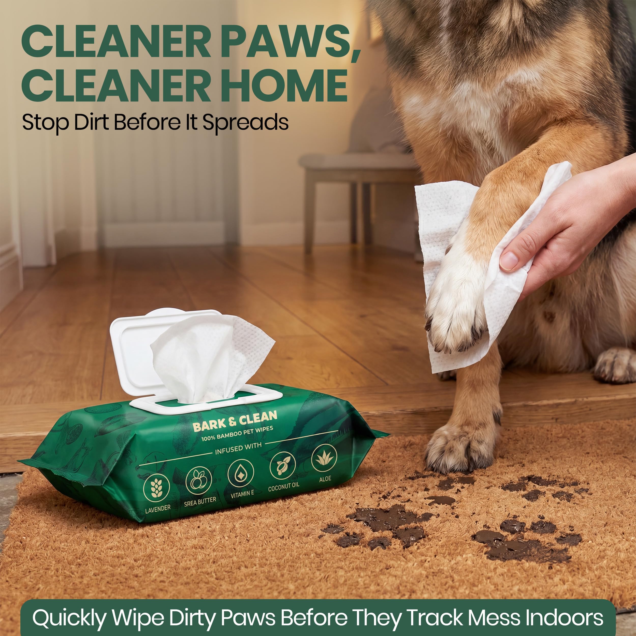 Toallitas para Perros para Limpieza y desodorización – 50 toallitas de bambú para Mascotas de 8.5 x 9 Pulgadas – Toallitas compostables e hipoalergénicas para Cachorros – Toallitas para Perros para
