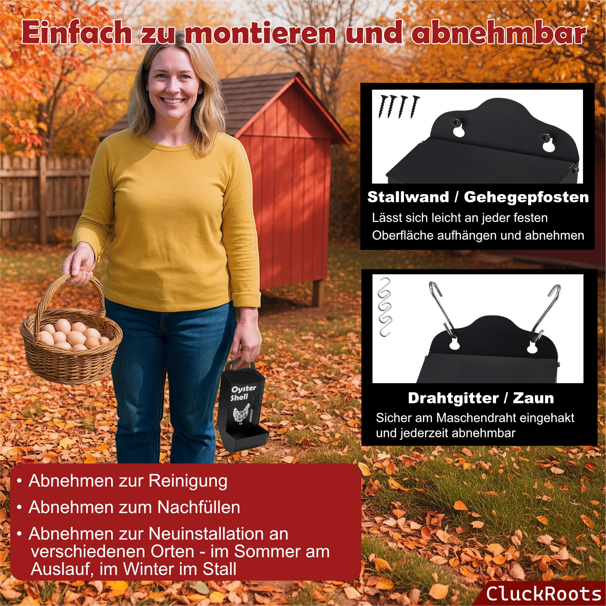 Hühnergrit- und Austernschalen-Futterautomat, Wetterfest Verschüttungssicher, Wandmontierter Spender mit Sichtfenster, Hühnerstall Zubehör Geschenk für Hühnerliebhaber