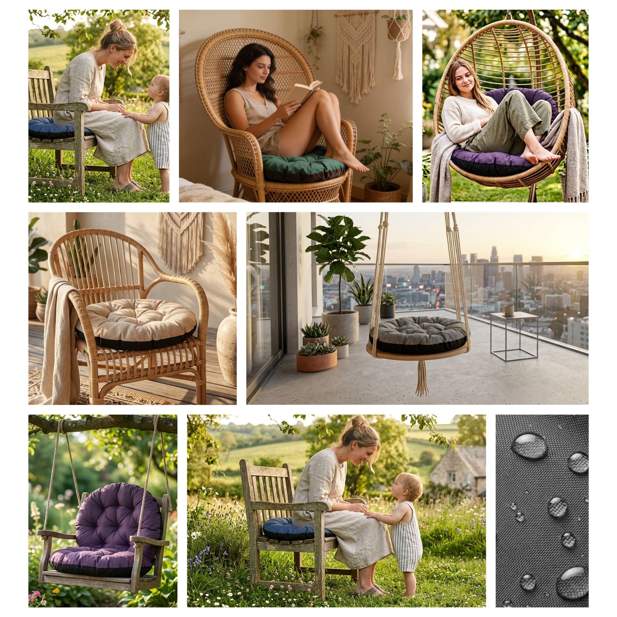 Amazinggirl Cojín Redondo Jardin para sillas Colgante et Silla Ratan 60 cm - Cojin para Hamaca Cojines Redondos de Asiento Exterior o Interior Beige Sombra B
