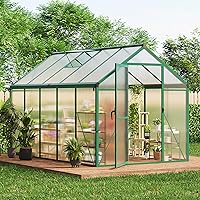 IDEALHOUSE 6x10 FT Walk-in Greenhouse Kit - Heavy Duty Aluminum Polycarbonate Panels, Roof Vent, Lockable Sliding Door for Backyard Gardening