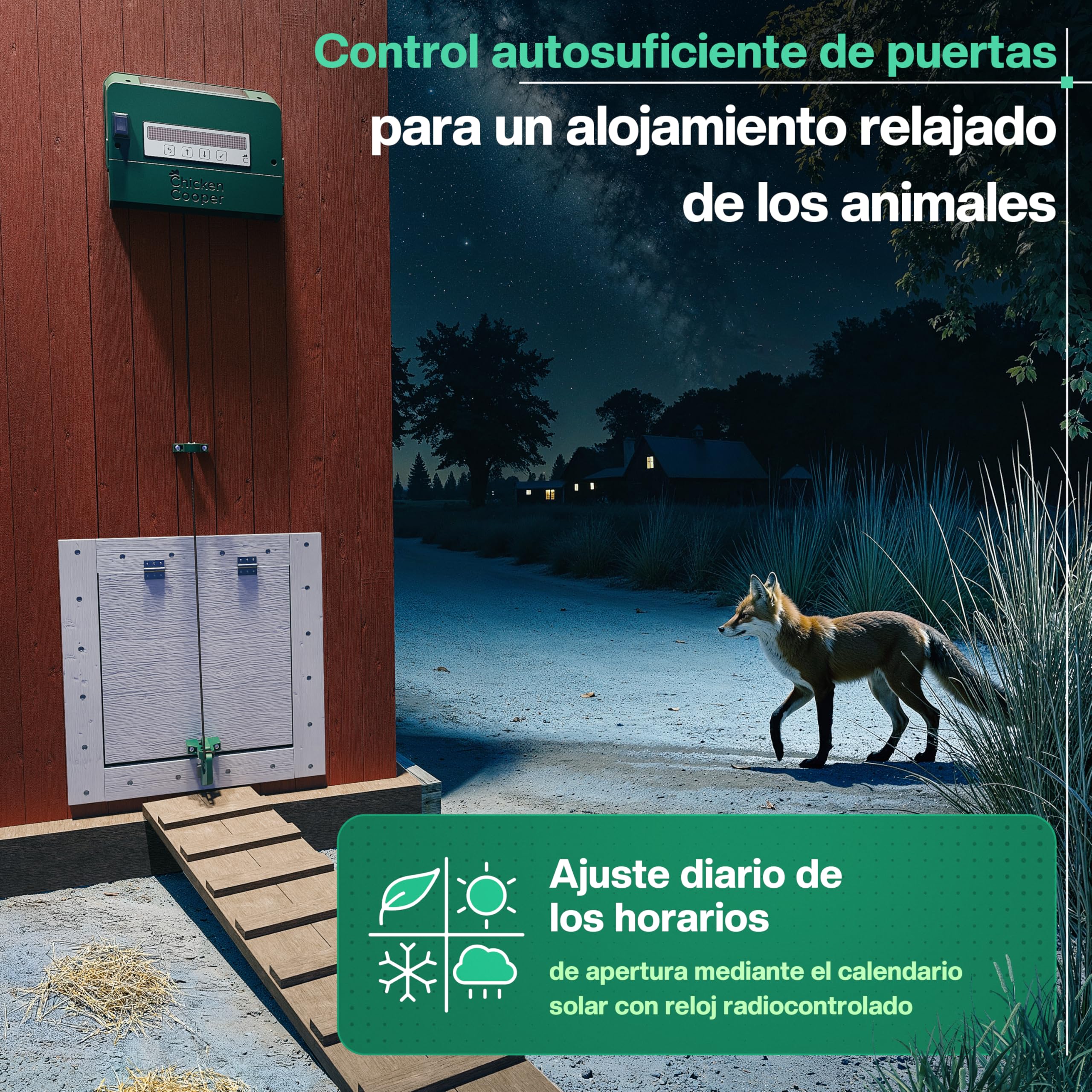 Abrepuertas solar de 5 kg para gallinas, programación automática del tiempo y ajuste del estado, con memoria integrada y doble rodillo, para la mayoría de los conejos de aves de corral.