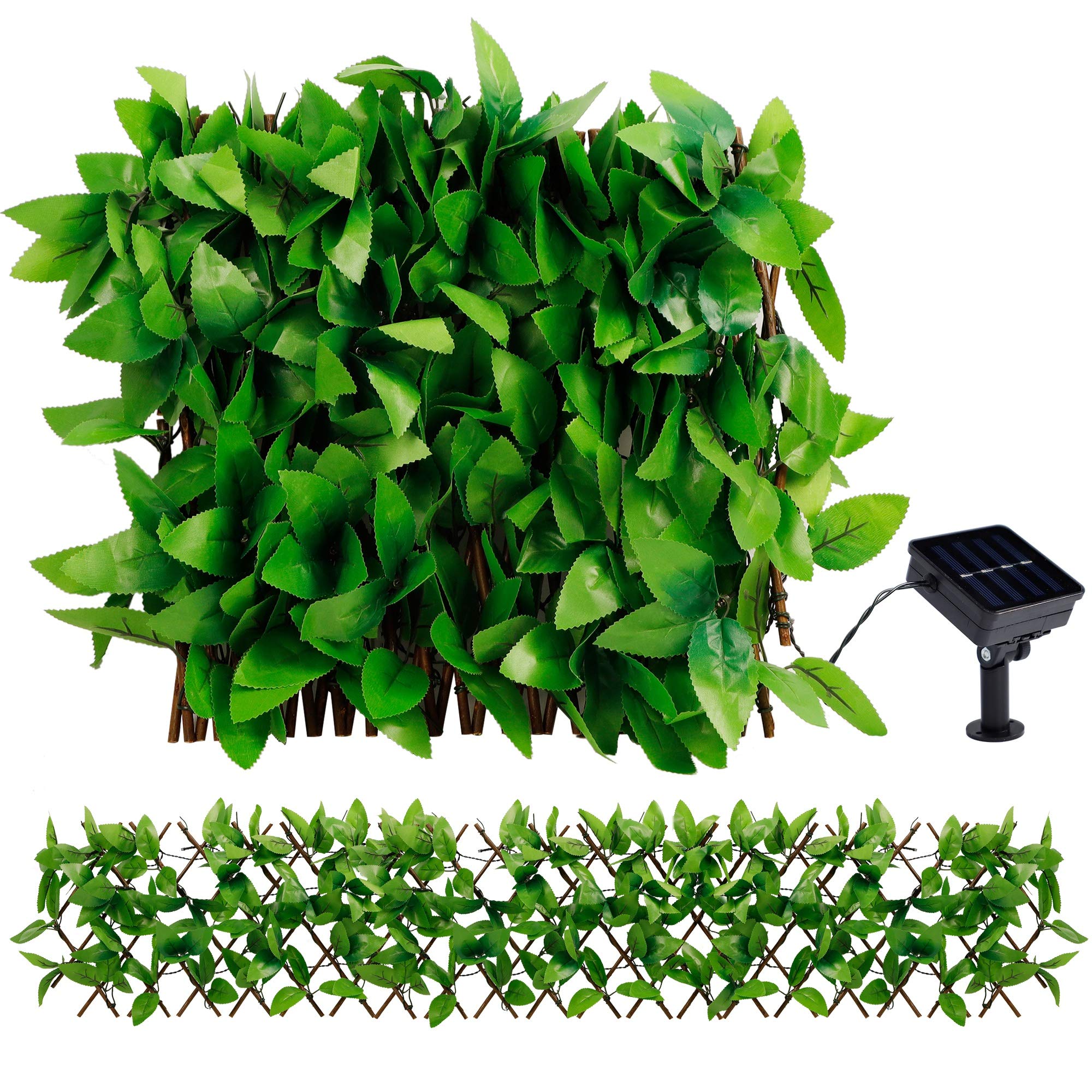 DR.DUDU Fence Privacy Screen, Artificial Hedges with Lights, Single Sided Leaves, Perfect for Balcony Decor, Indoor, Outdoor, Easter, Spring Warm White