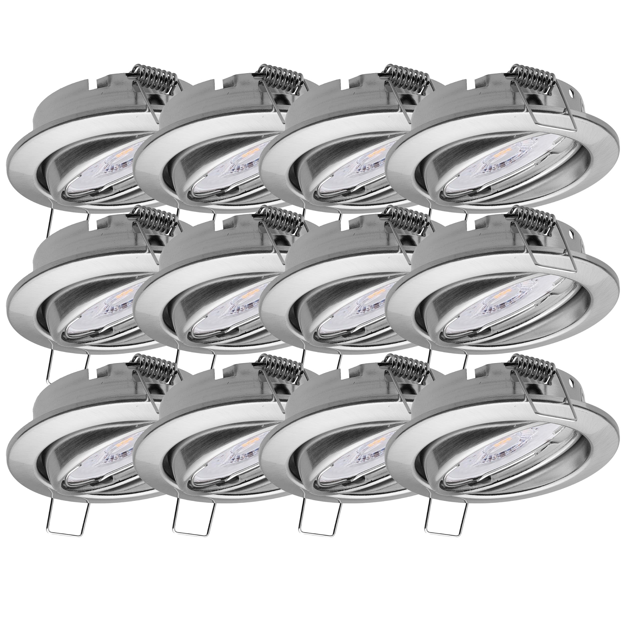 Oktaplex 12er Set Dijon LED Deckenspots 230V schwenkbar 22mm Einbautiefe | Warmweiß 3000K, Lochmaß 68mm, 4,8W, 380lm, 110°, Einbaustrahler Edelstahl gebürstet rund, ultra flach