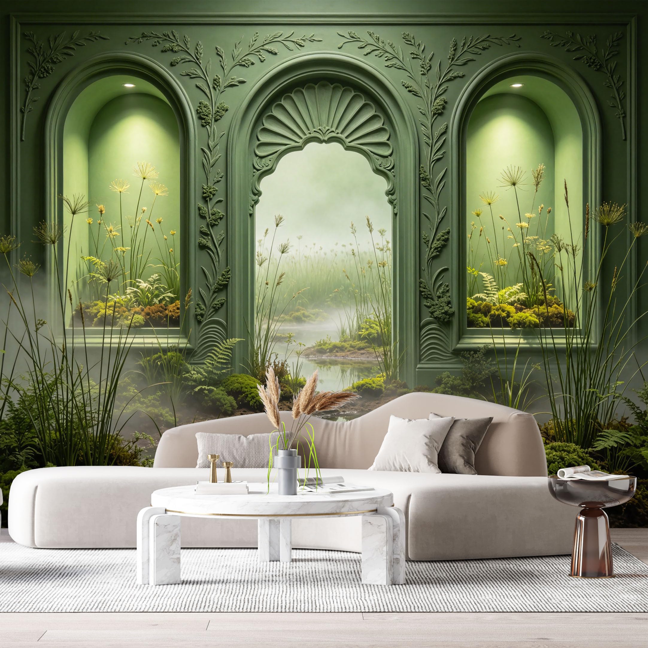 Custom Size Wall Murals Surreal Marsh Landscape Botanical Archway Misty 3D Trompe L'Oeil SelfAdhesiveWall Fabric Removable Wallpaper Wall Decor for Living Room Bedroom Bathroom