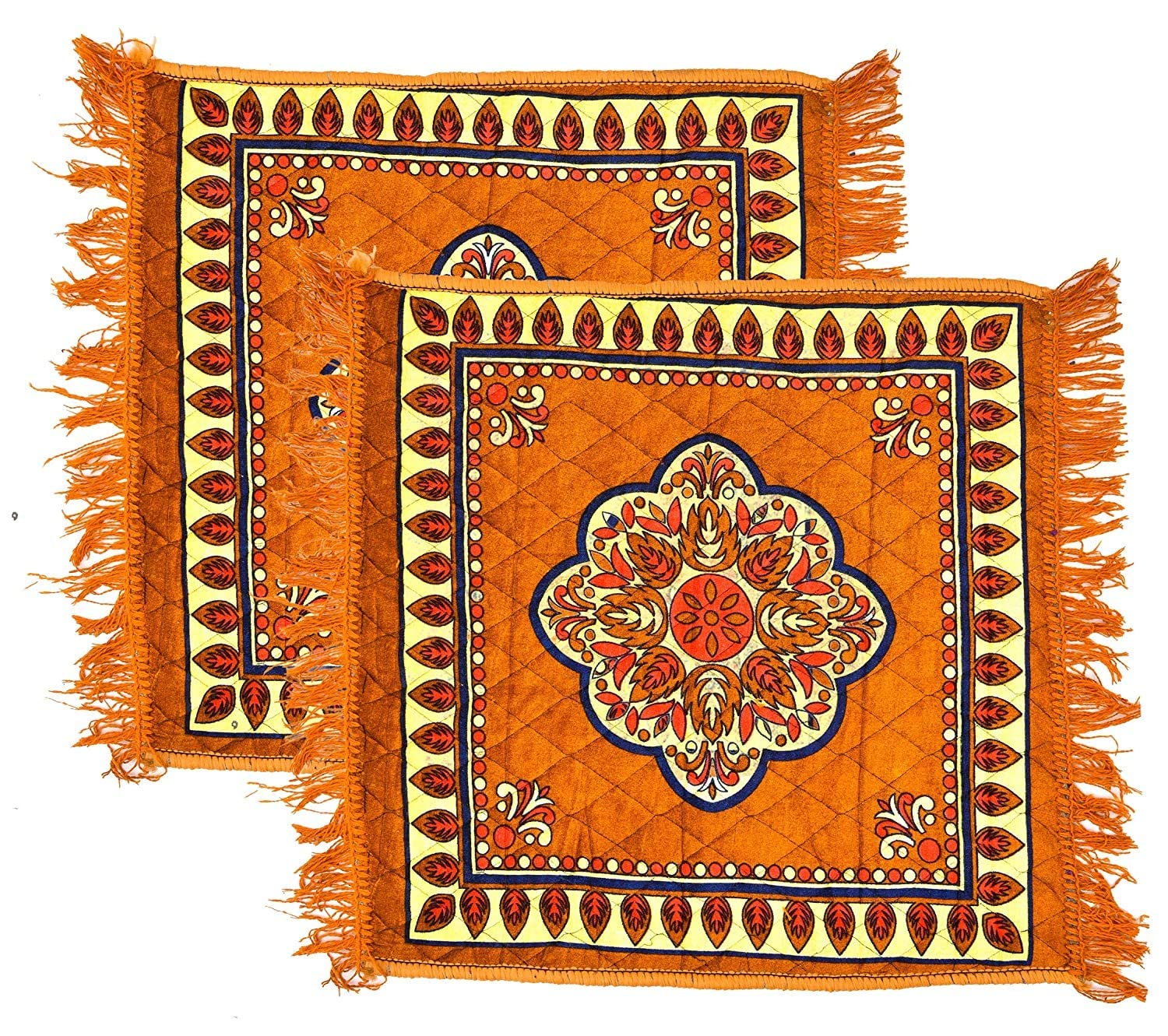 COZY FURNISH Velvet Pooja Asan Mat - Size 24X24(Inches) 60X60(CM) 2X2(Feet) Pooja Asan,Floor Mat, Floor Rug, Pack of 2 Velvet Asan (Yellow, Pack of 2)-image-2