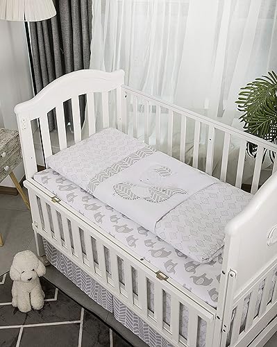 Miniatura 7 de La Premura Juego de ropa de cama para cuna de bebé para niños, elefantes grises y cachorros, juego de cuna gris de 3 piezas, tamaño estándar, sábana