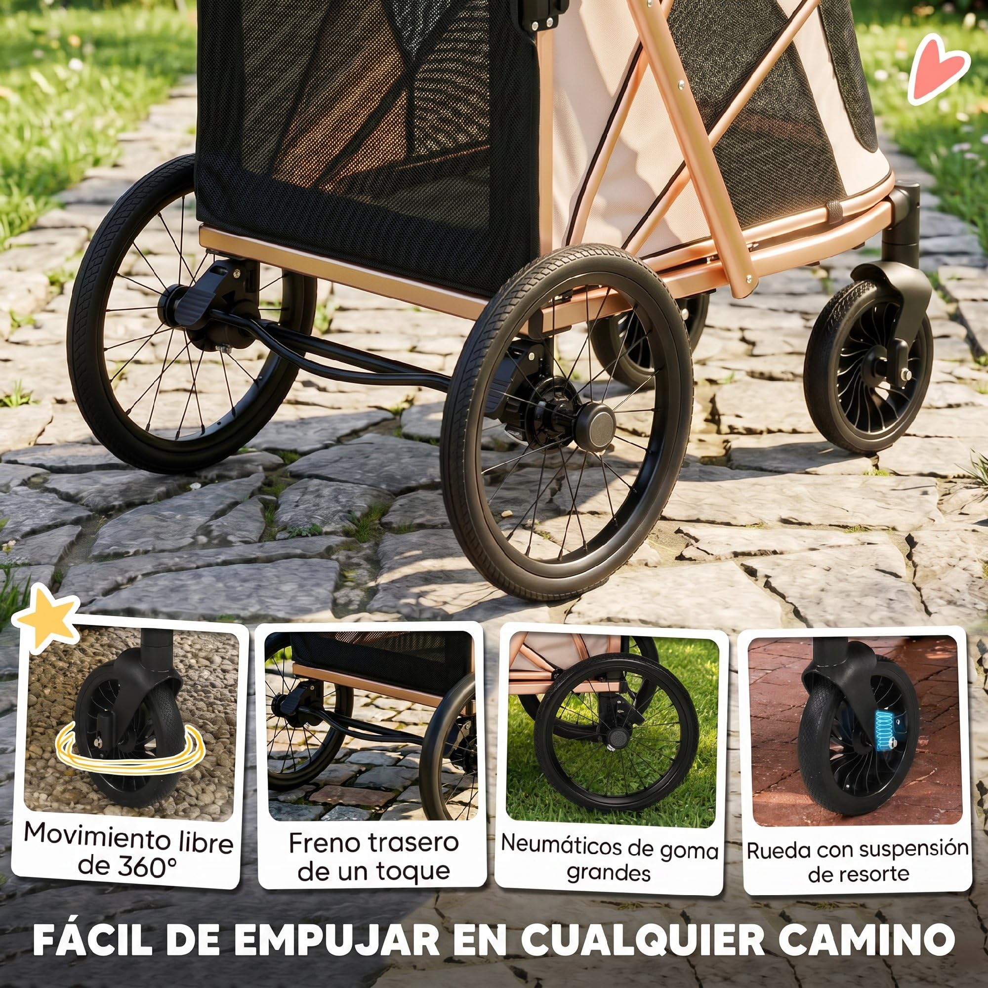 PawHut Carrito para Perros Plegable hasta 20 kg Marrón Claro