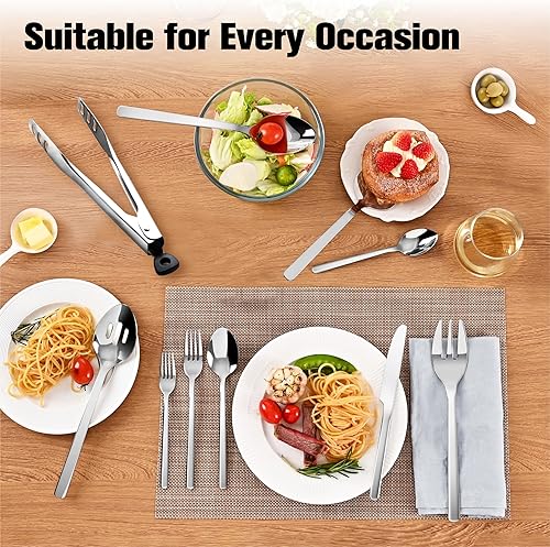 Miniatura 7 de KINGSTONE Juego de cubiertos con juegos de servir, juego de cubiertos de 65 piezas para 12, 1810 con 5 piezas de utensilios de servicio, diseño