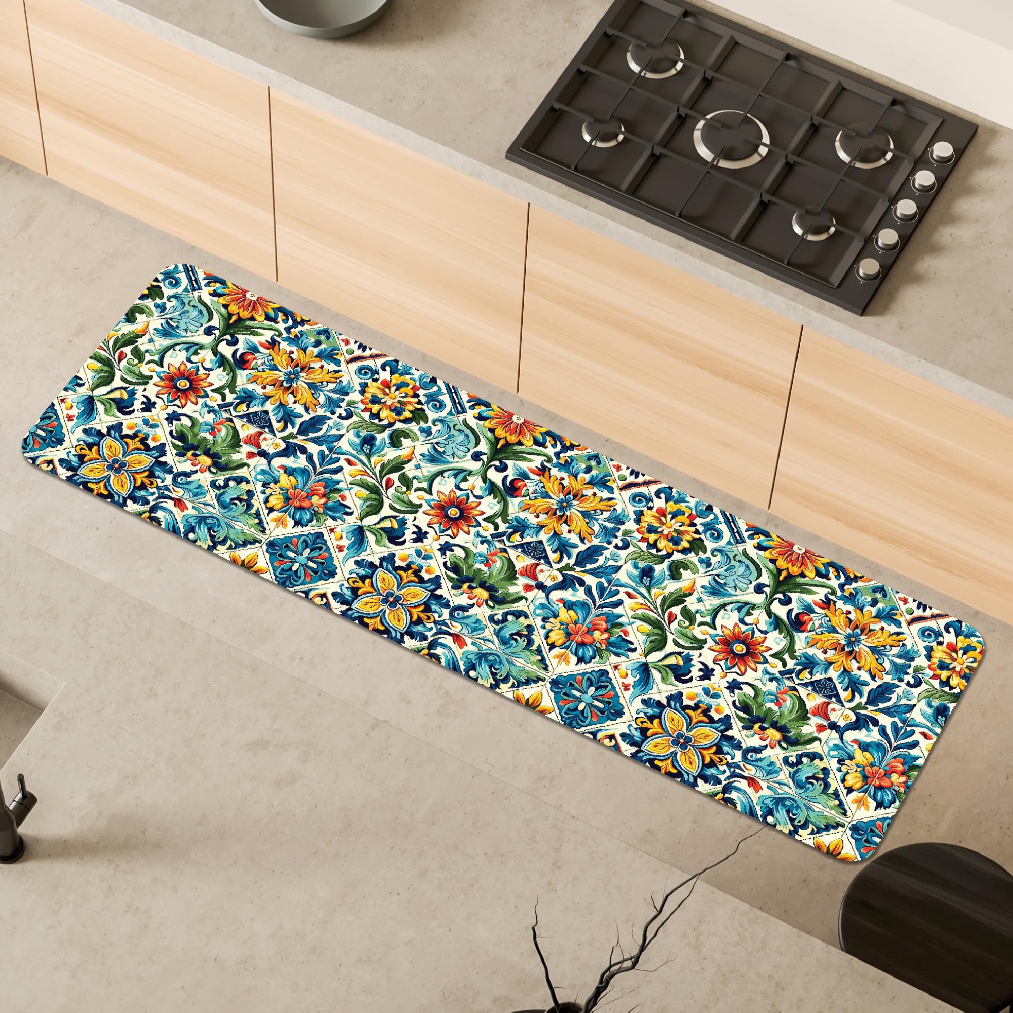 Comart - Tappeto Cucina Austin - Impermeabile - Antiscivolo - Antimacchia - Lavabile in Lavatrice - Passatoia in Poliestere - per Corridoio e Cucina - Made in Italy - Piastrelle Tiles - 50x170 cm