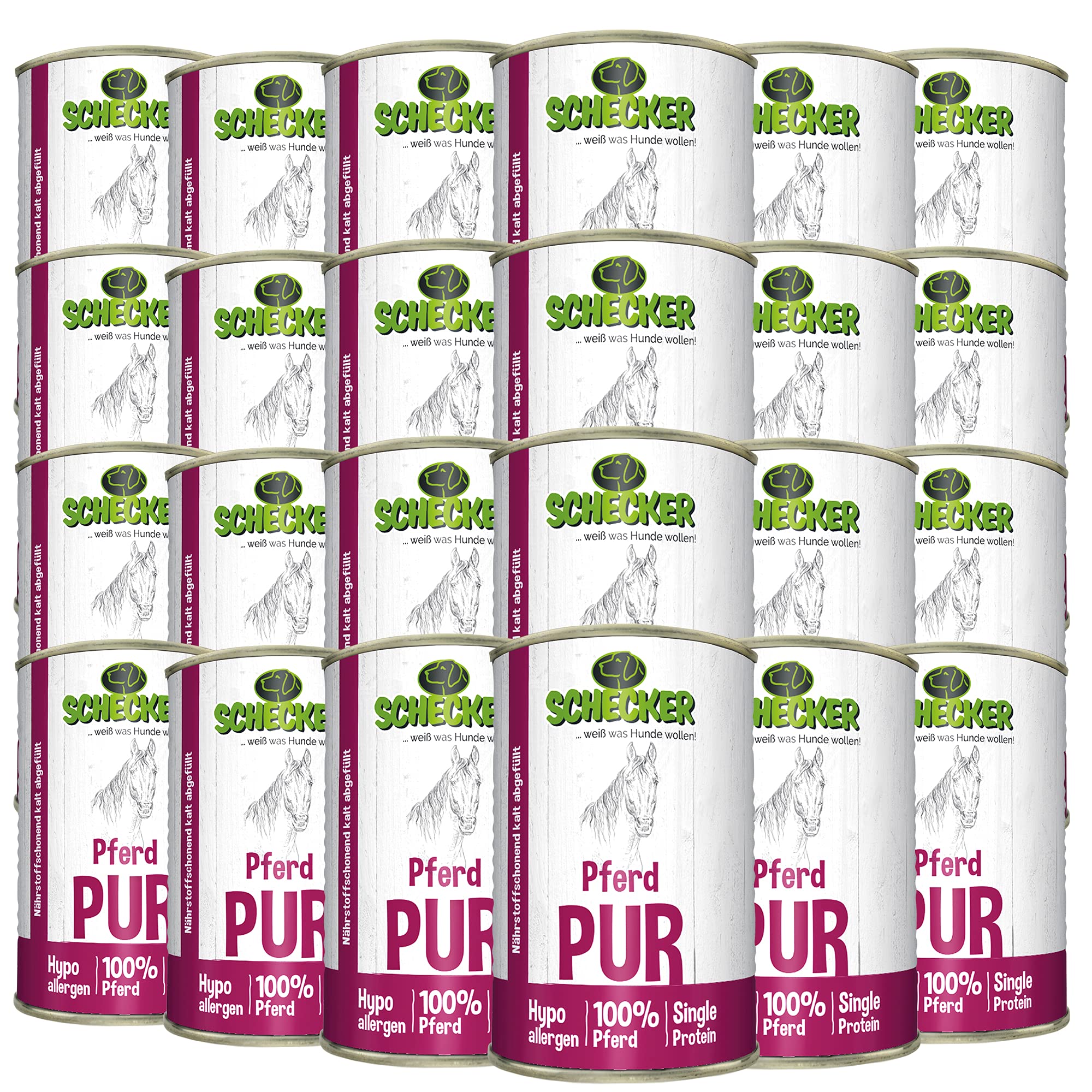 Schecker Natvoer Hondenvoer - 100% puur paard - dedevrij - hypoallergeen - 6 x 820 g - dieetvoer - gevoelig