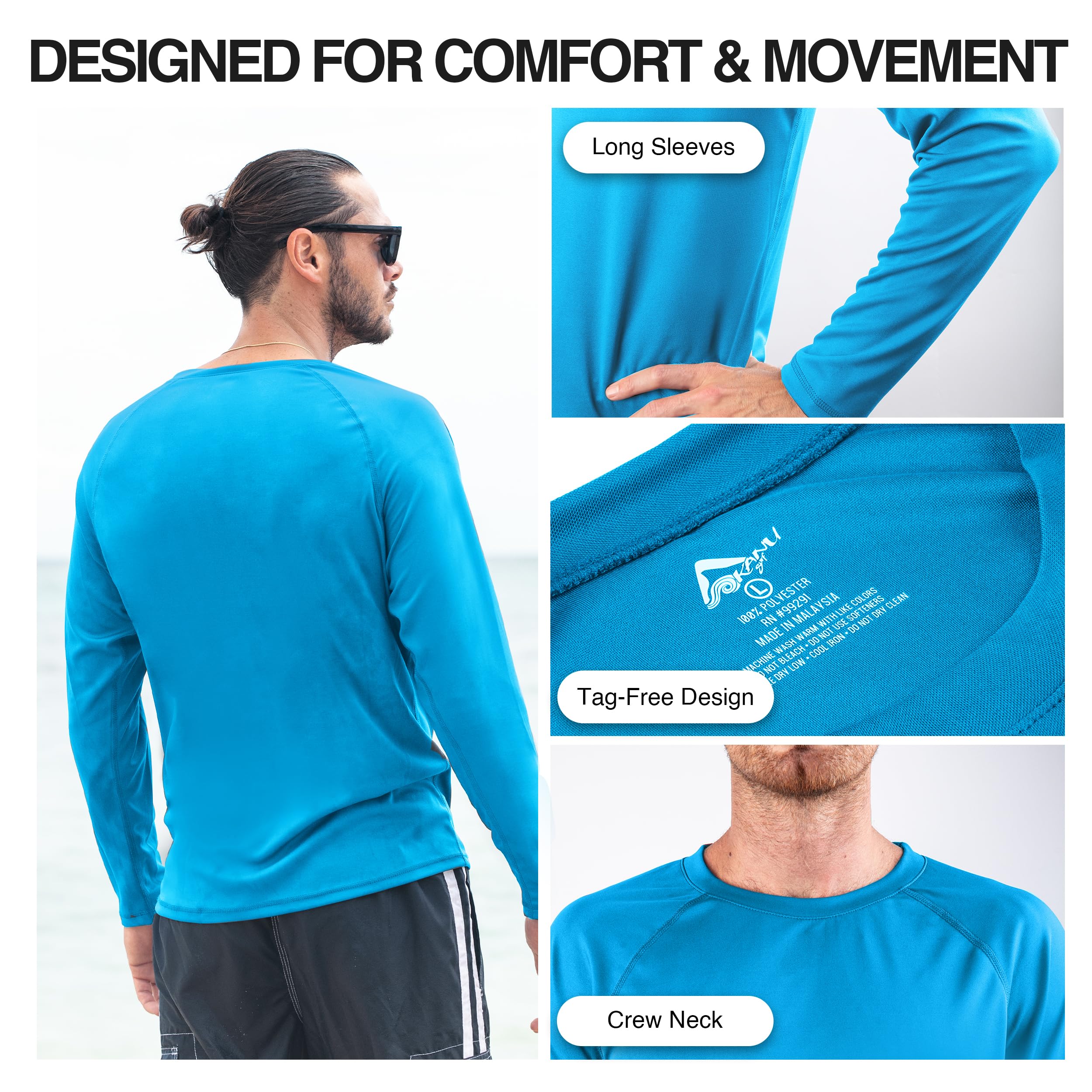 Kanu Surf Men's UPF 50+ Long Sleeve Rashguard Swim Shirt