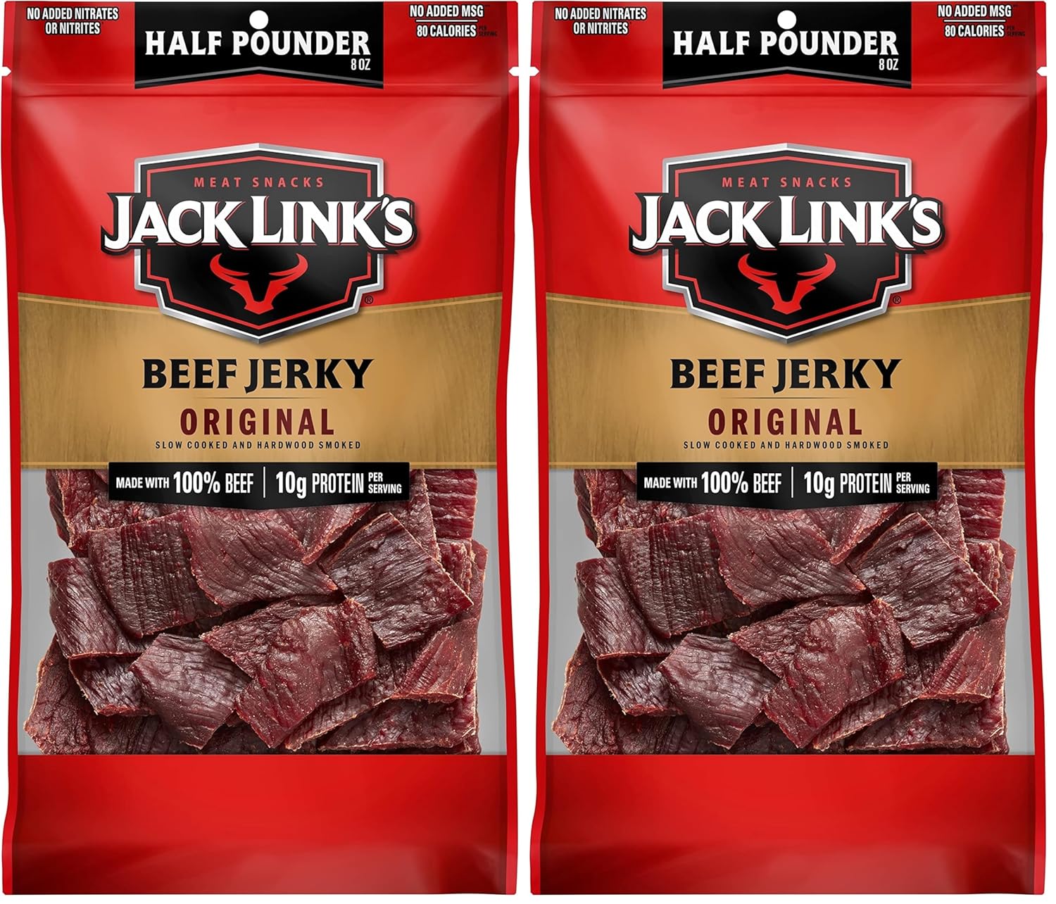 Jack Link's Beef Jerky, Original, Half Pounder Large Jerky Bag - Flavorful Meat Snack, Ready to Eat Protein Snacks with 10g of Protein per Serving, Made with 100% Beef (Pack of 2)