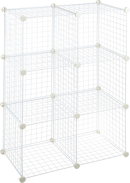 Amazon Basics 6 Cube Interlocking Storage Unit with Metal Wire Mesh - 60 Pounds / 27kg Shelf Maximum Weight Capacity, Off White