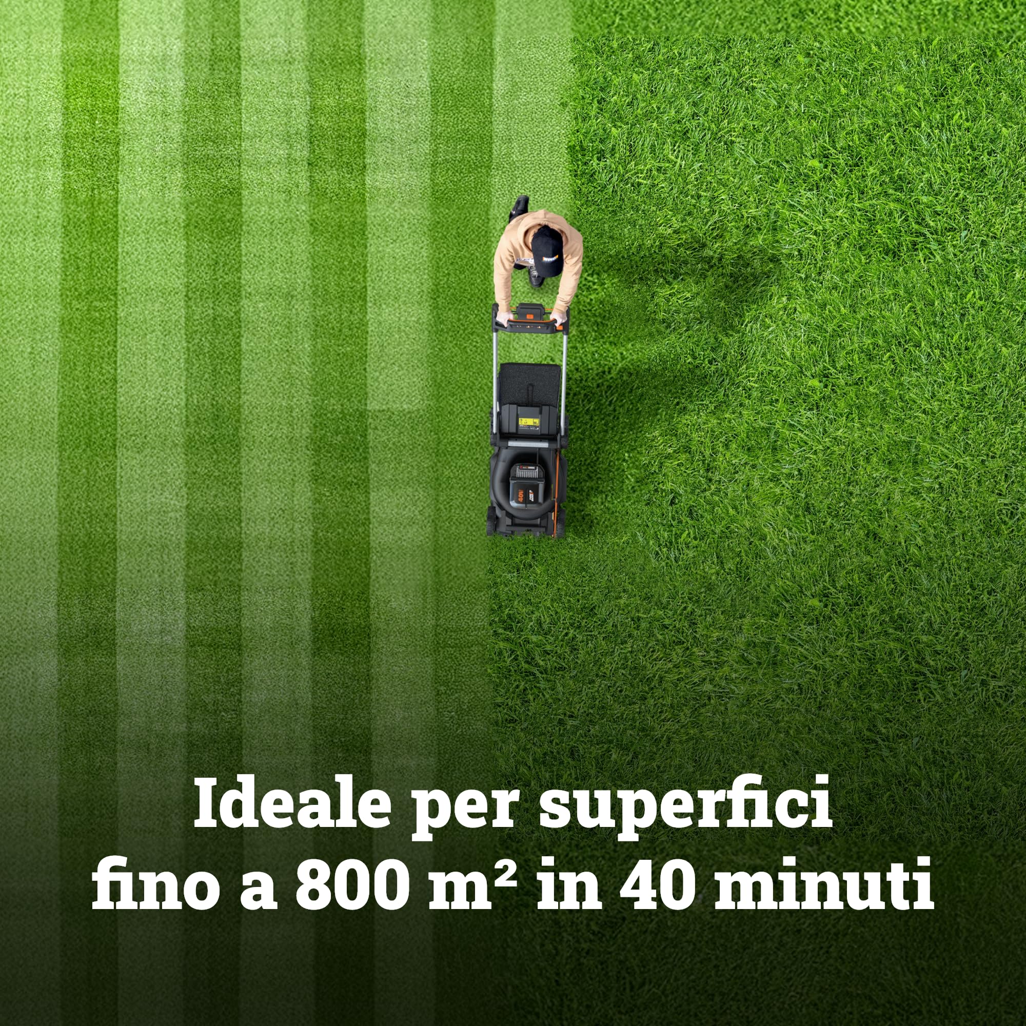 WORX Nitro WG749E Rasaerba 40 V (2 x 20 V) | PowerShare | Include 2 batterie 4 Ah e caricatore doppio | 46 cm con trazione | Mulching | 7 posizioni di altezza