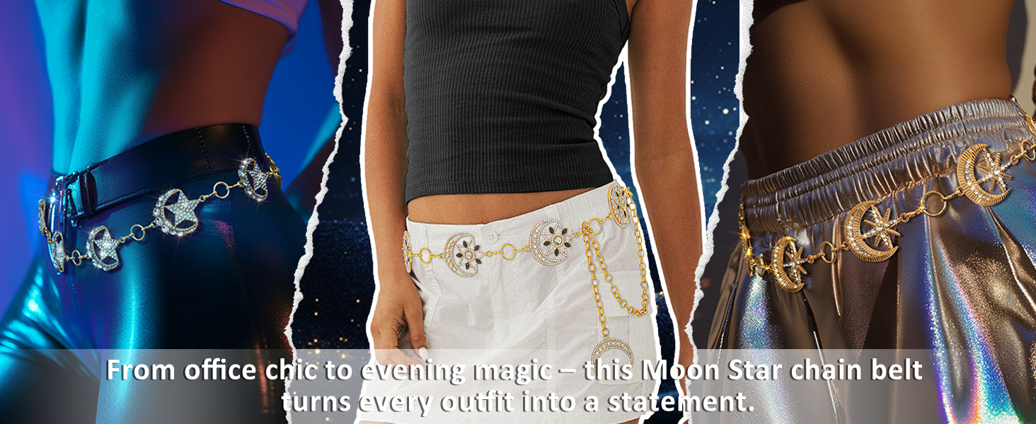 Rhinestone Moon Star Waist Chain Adjustable Body Jewelry Belt Elegant Tassel Star Moon Pendant Rhinestone Waist Chain  main image 3