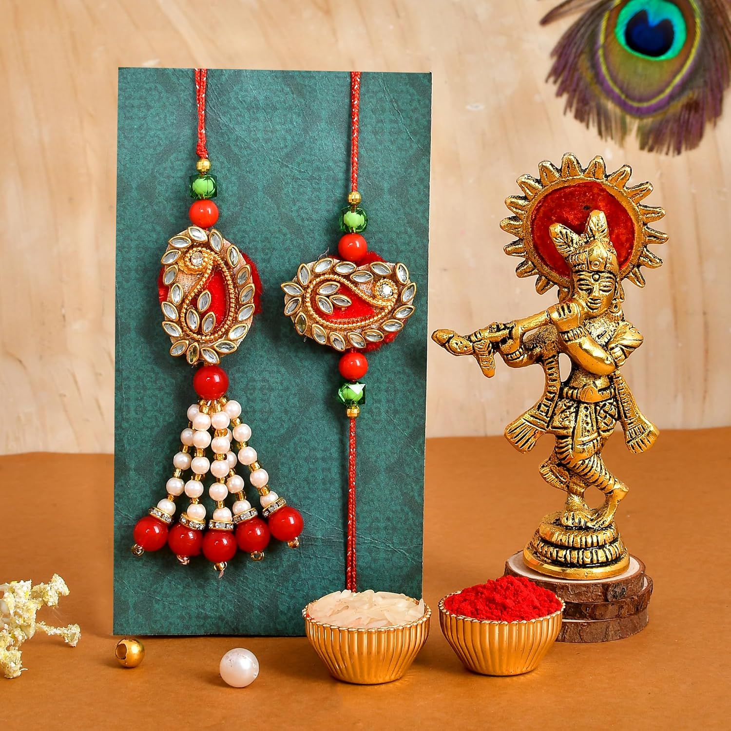 CraftVatika Rakhi Gift for Brother and Bhabhi | Rakhi Combo Set for Brother Bhaiya and Bhabhi | Rakhi with Krishna Showpiece Gift | Premium Couple Pair Rakhi