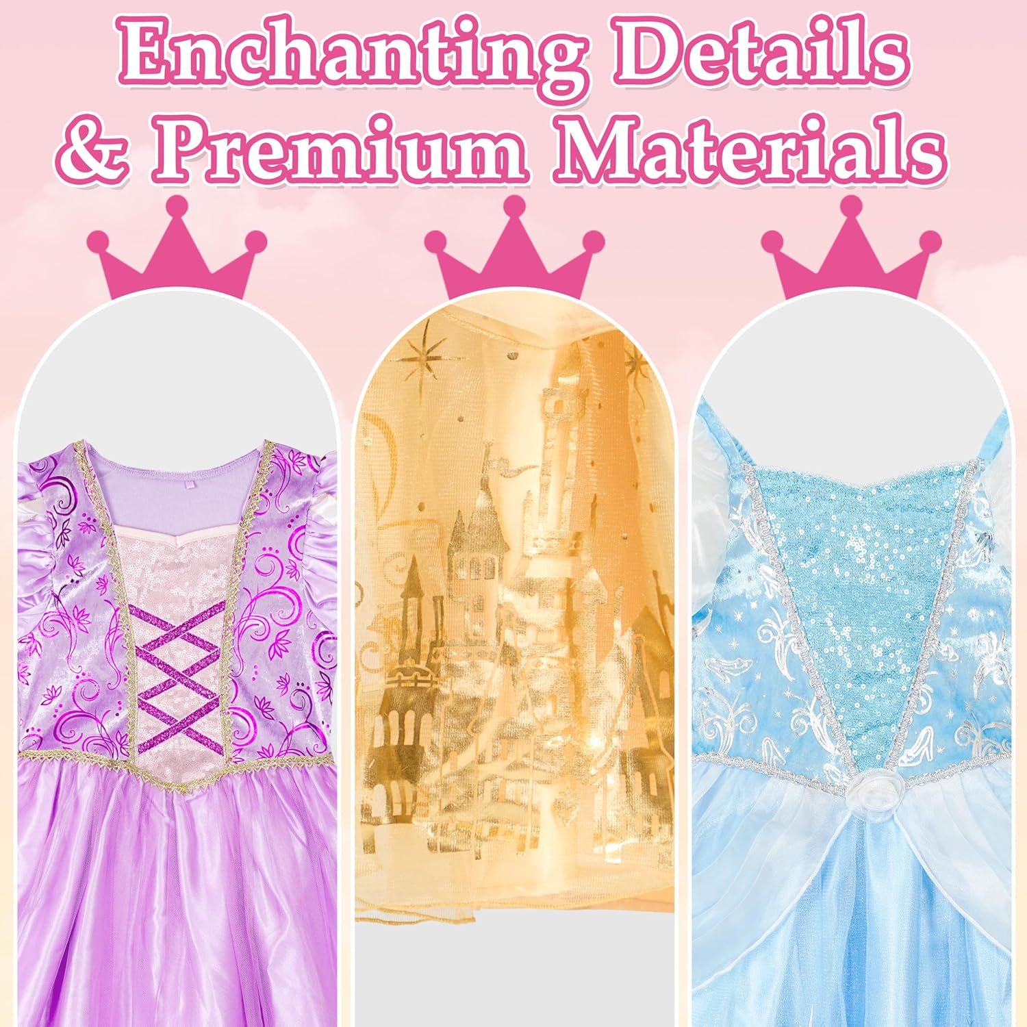 IKALI Princess Dress Up Trunk for Toddler Girls, Christmas Party Birthday Gift for Toddlers Kids 2T 3-4Y 4-6Y 7-8Y