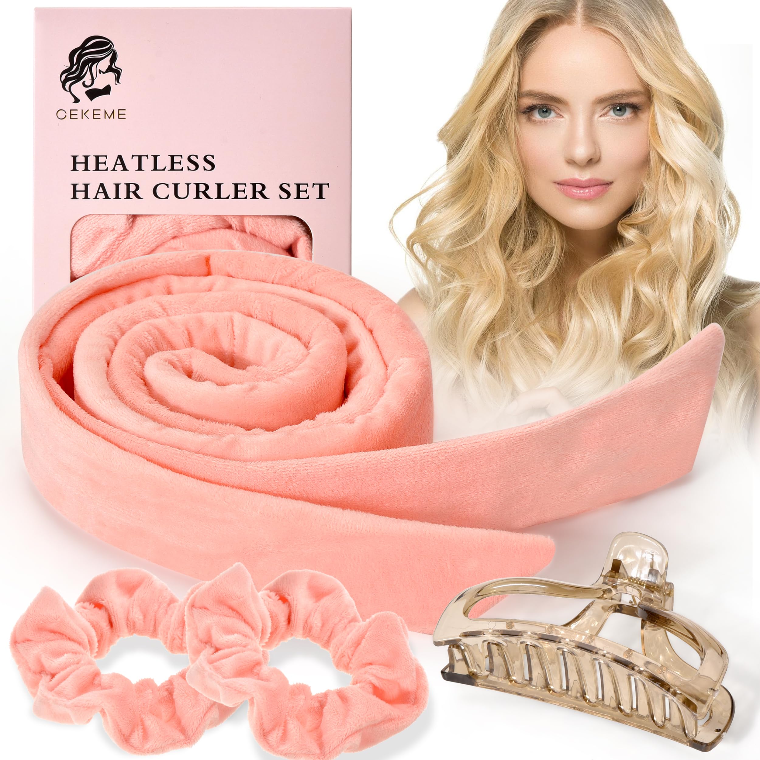 Heatless Hair Curlers for Long Hair,Soft Heatless Curling Rod Headband Extra Long,No Heat Hair Curlers You Can Sleep in (Pink)