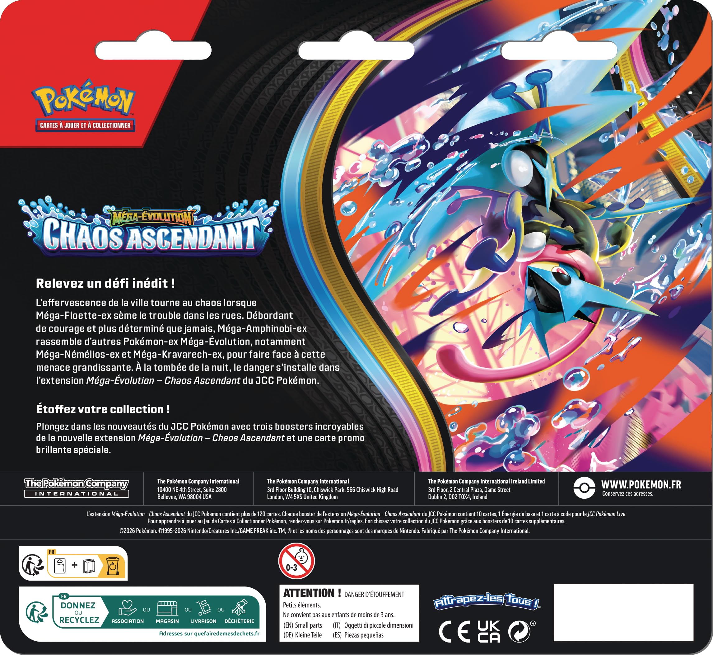 Pokémon : Blister de Trois boosters Méga-Évolution – Chaos Ascendant (1 Carte Promo Brillante et 3 boosters)